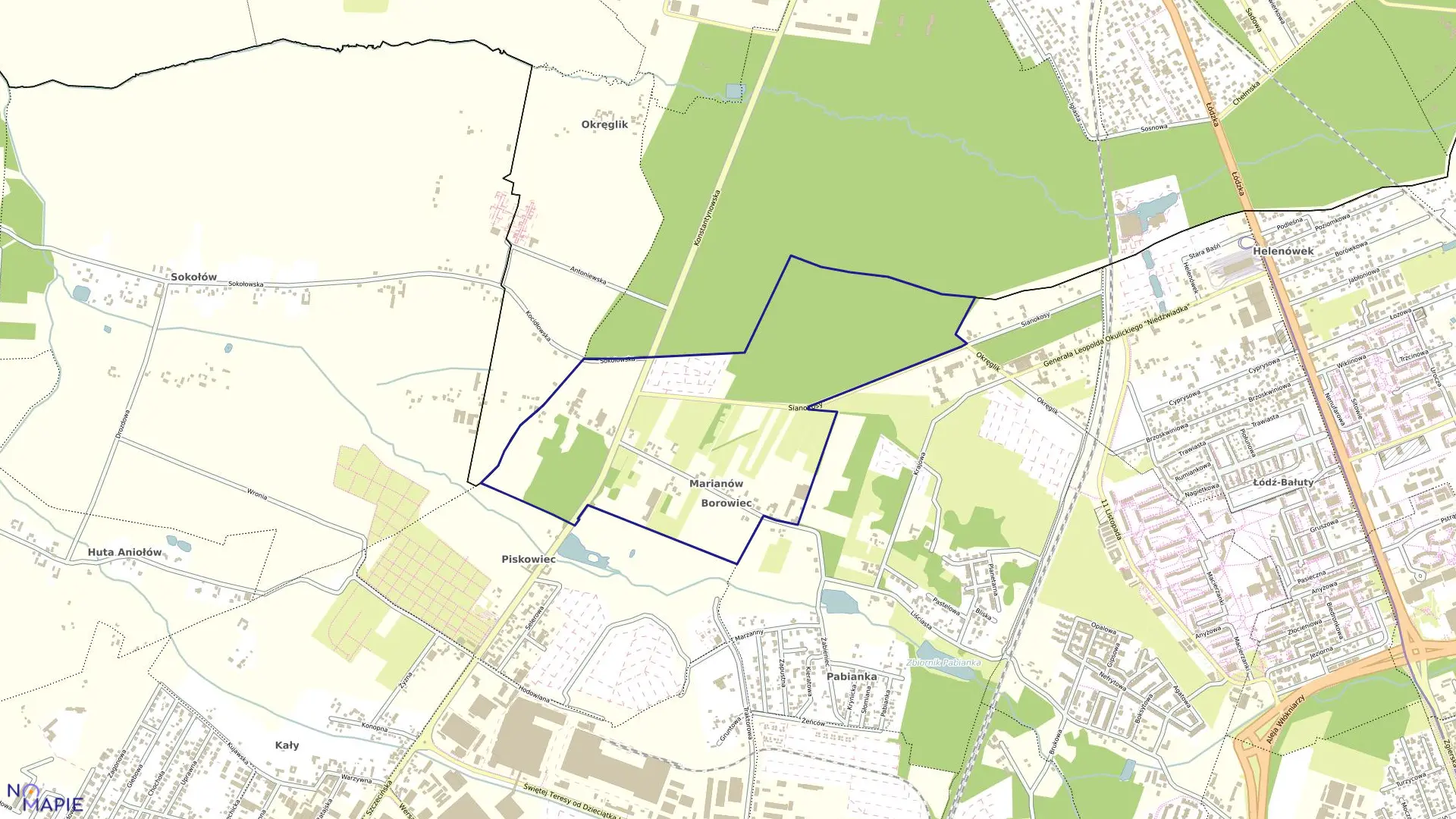 Mapa obrębu B-1 w mieście Łódź