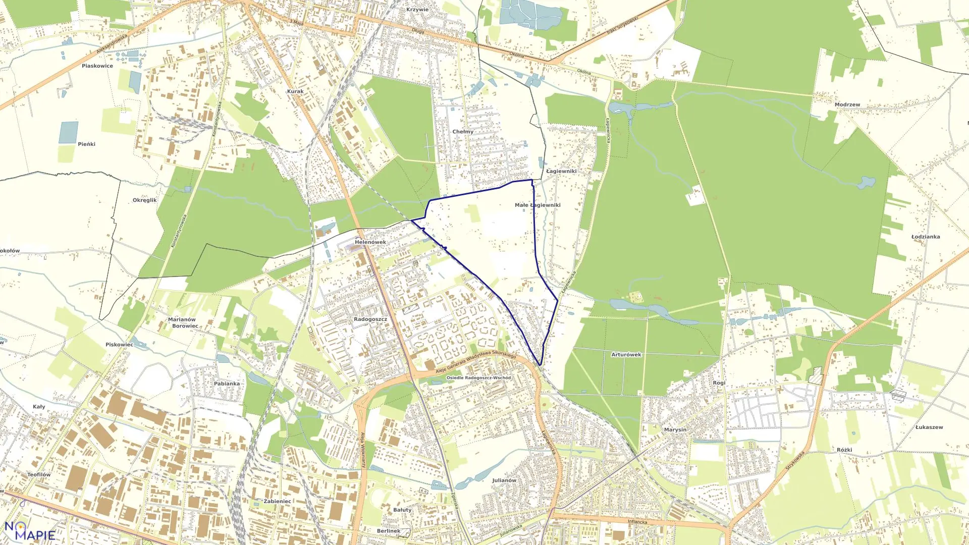 Mapa obrębu B-10 w mieście Łódź