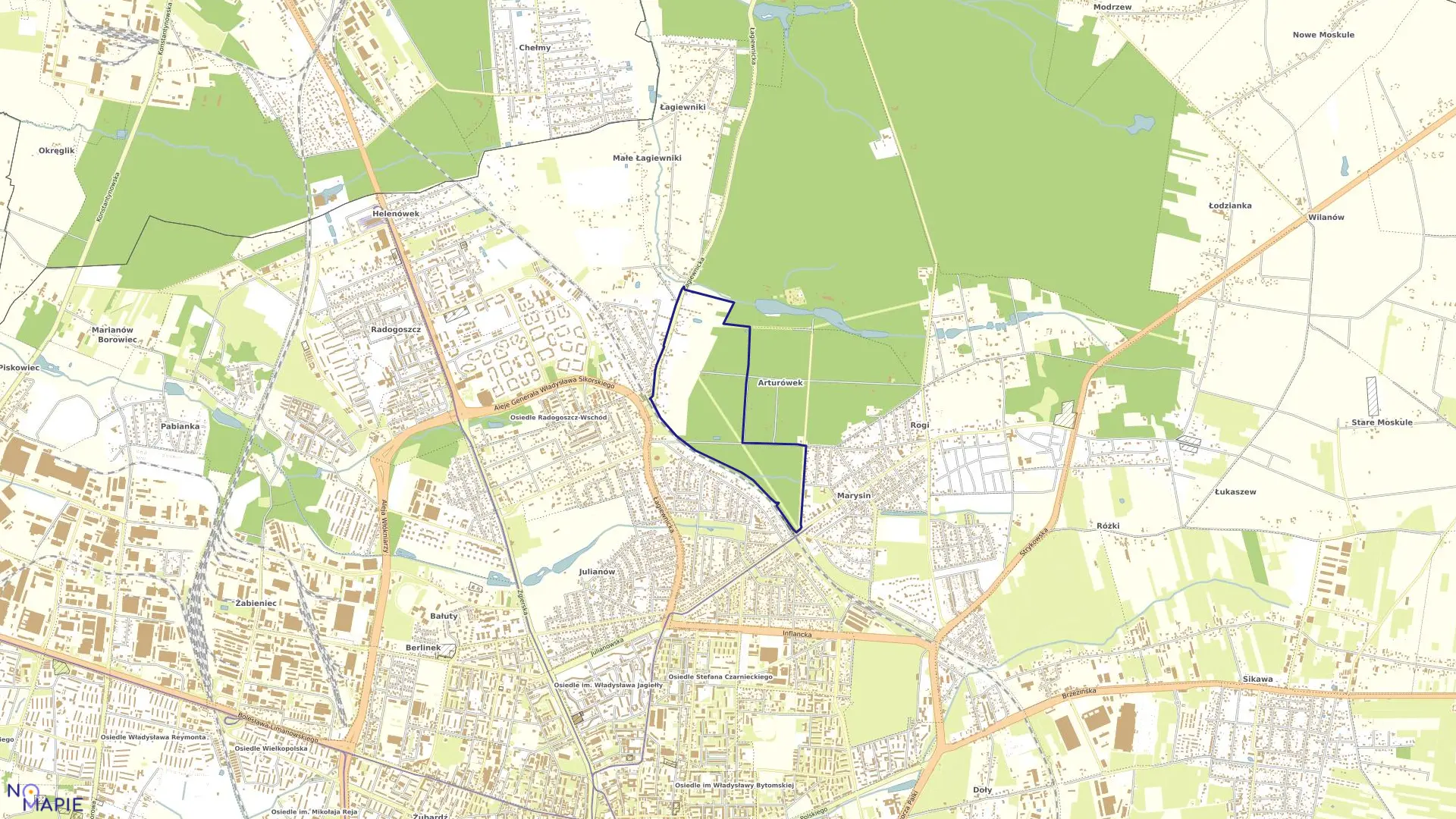 Mapa obrębu B-12 w mieście Łódź