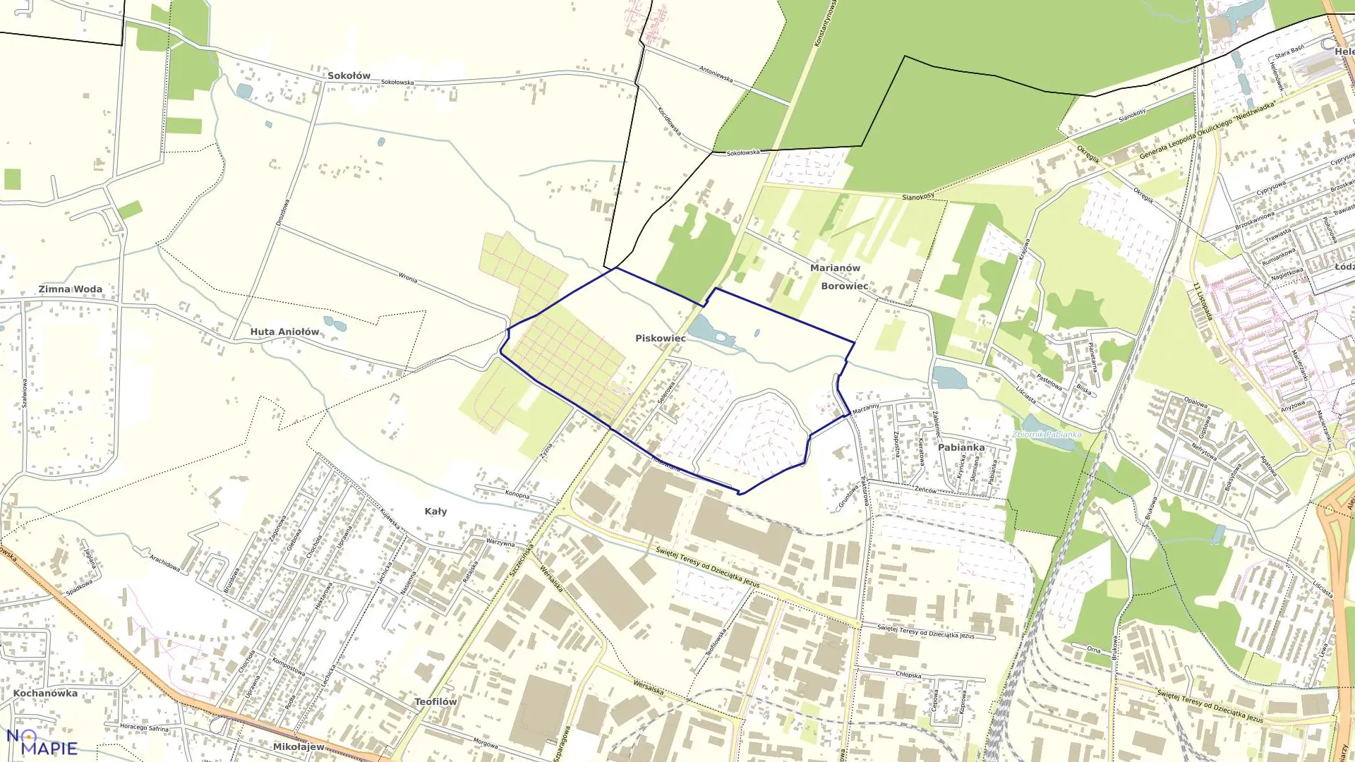Mapa obrębu B-2 w mieście Łódź