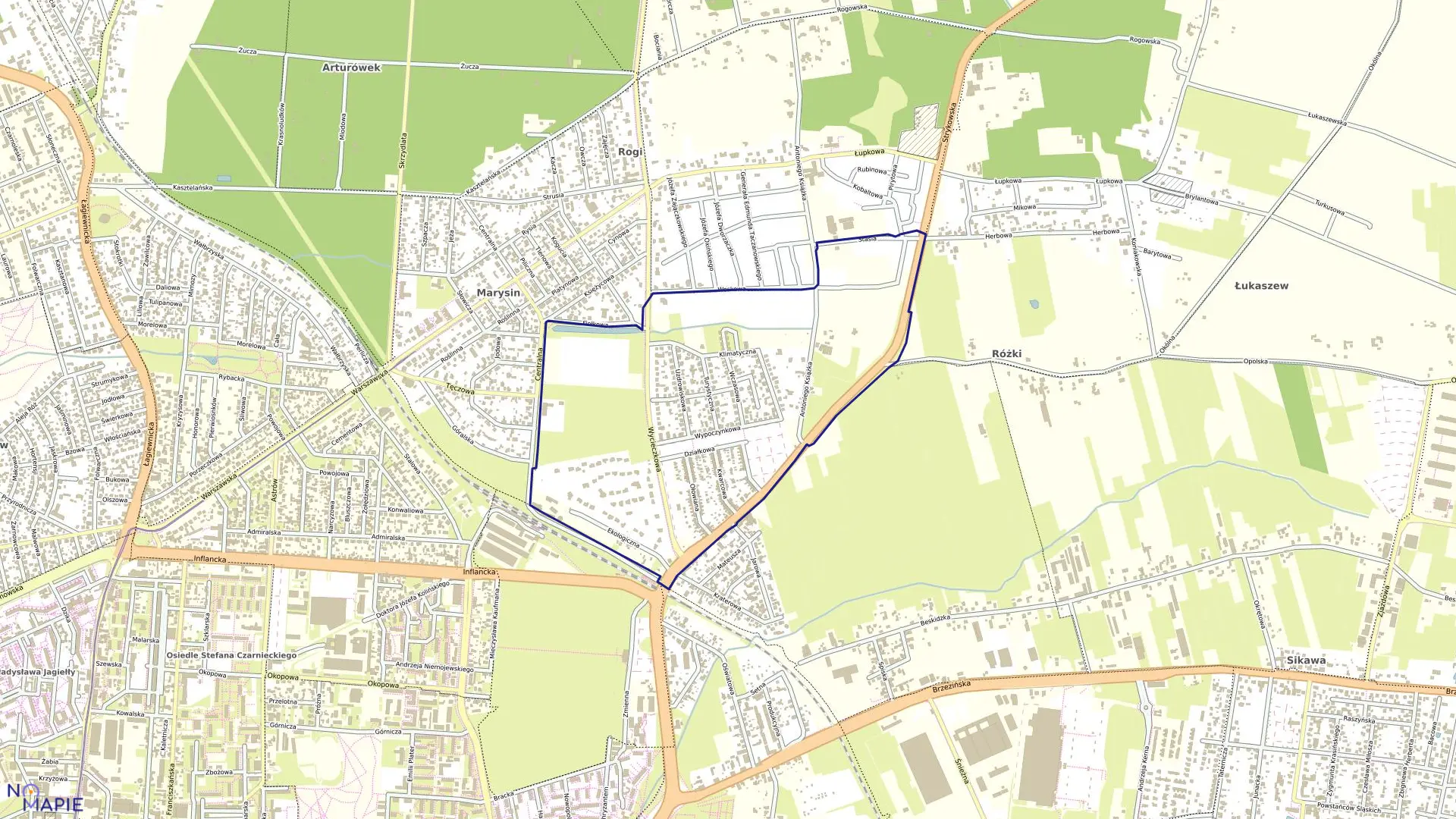 Mapa obrębu B-21 w mieście Łódź