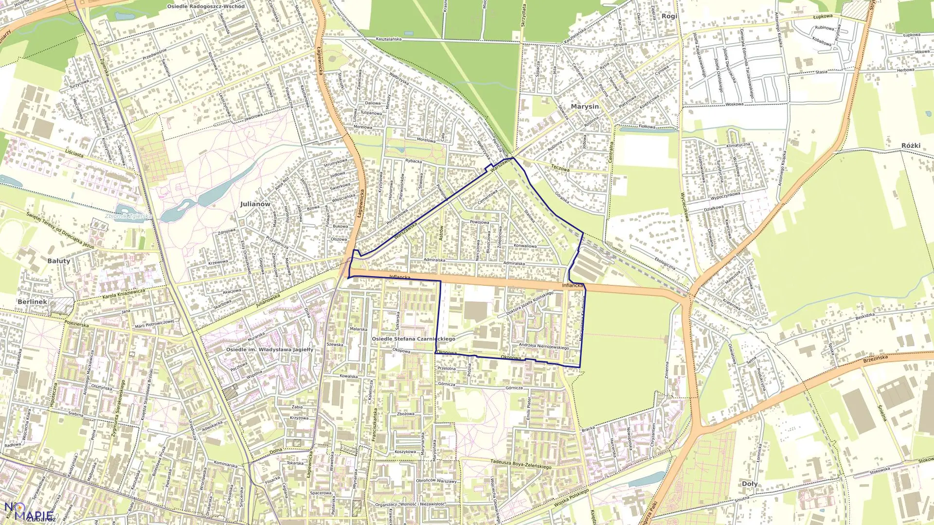 Mapa obrębu B-23 w mieście Łódź