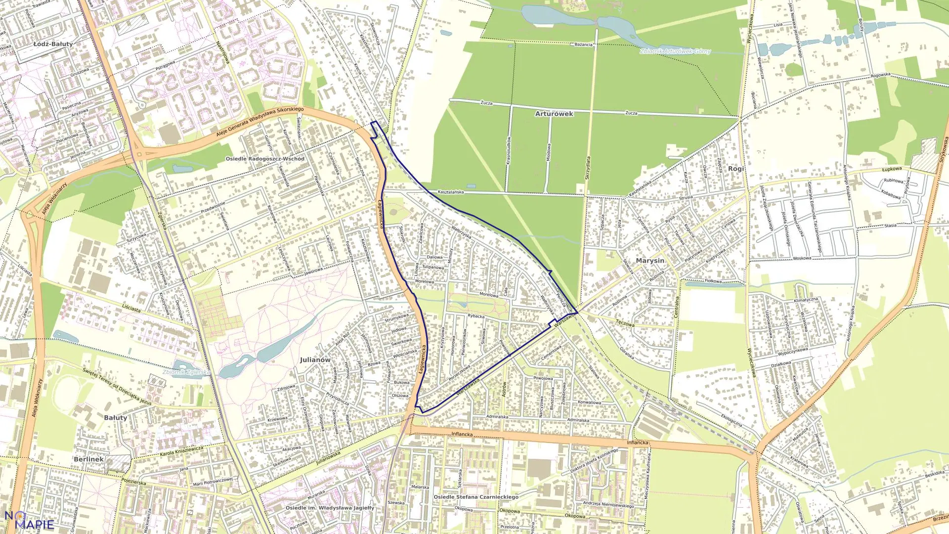 Mapa obrębu B-24 w mieście Łódź