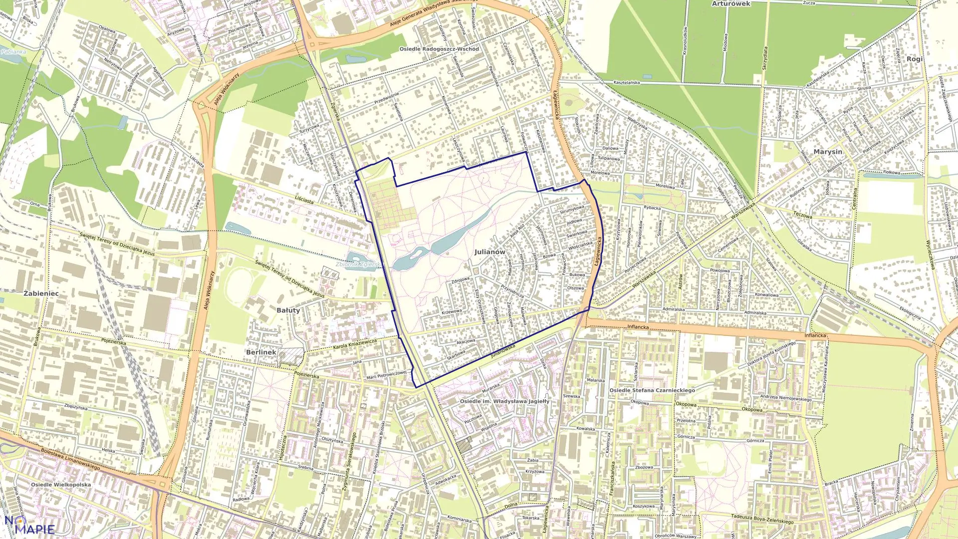 Mapa obrębu B-26 w mieście Łódź