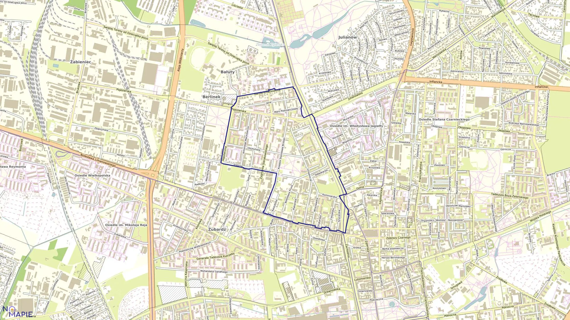 Mapa obrębu B-28 w mieście Łódź