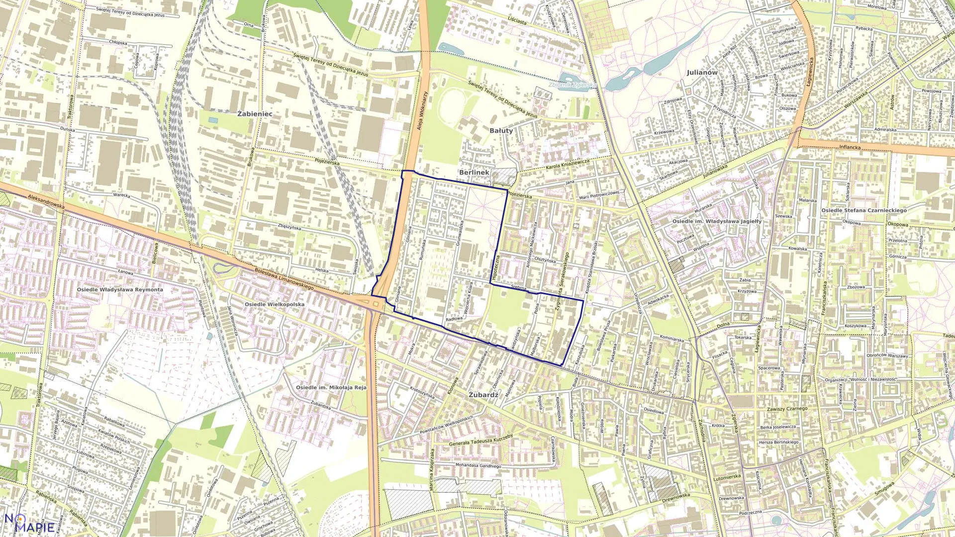 Mapa obrębu B-29 w mieście Łódź