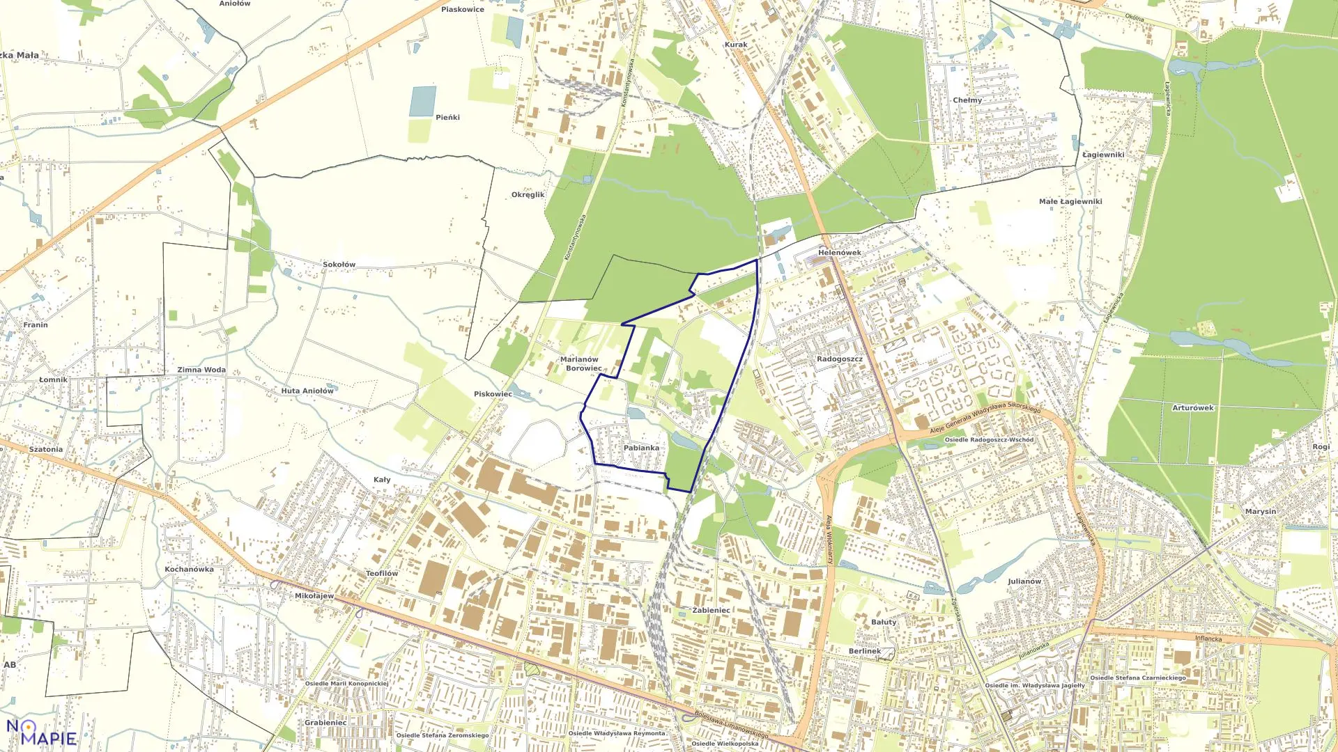 Mapa obrębu B-3 w mieście Łódź