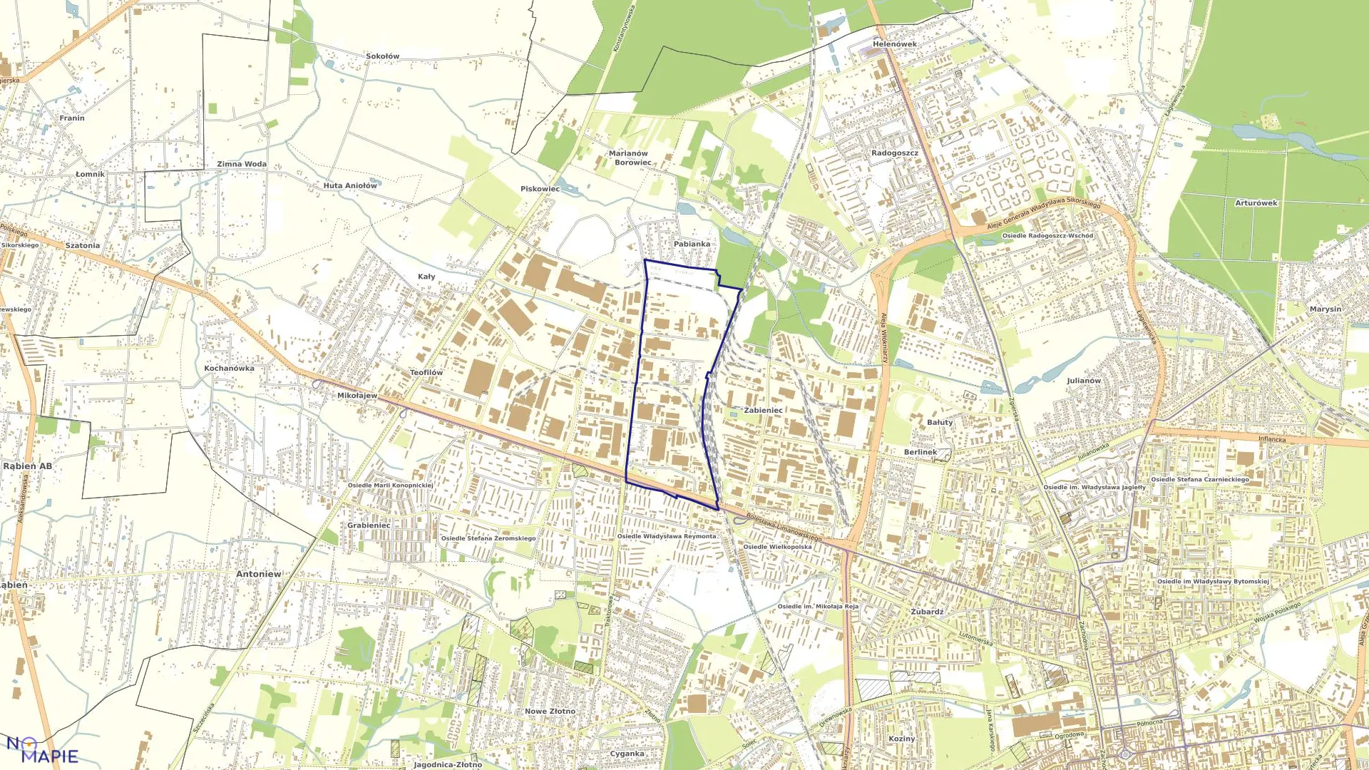 Mapa obrębu B-32 w mieście Łódź