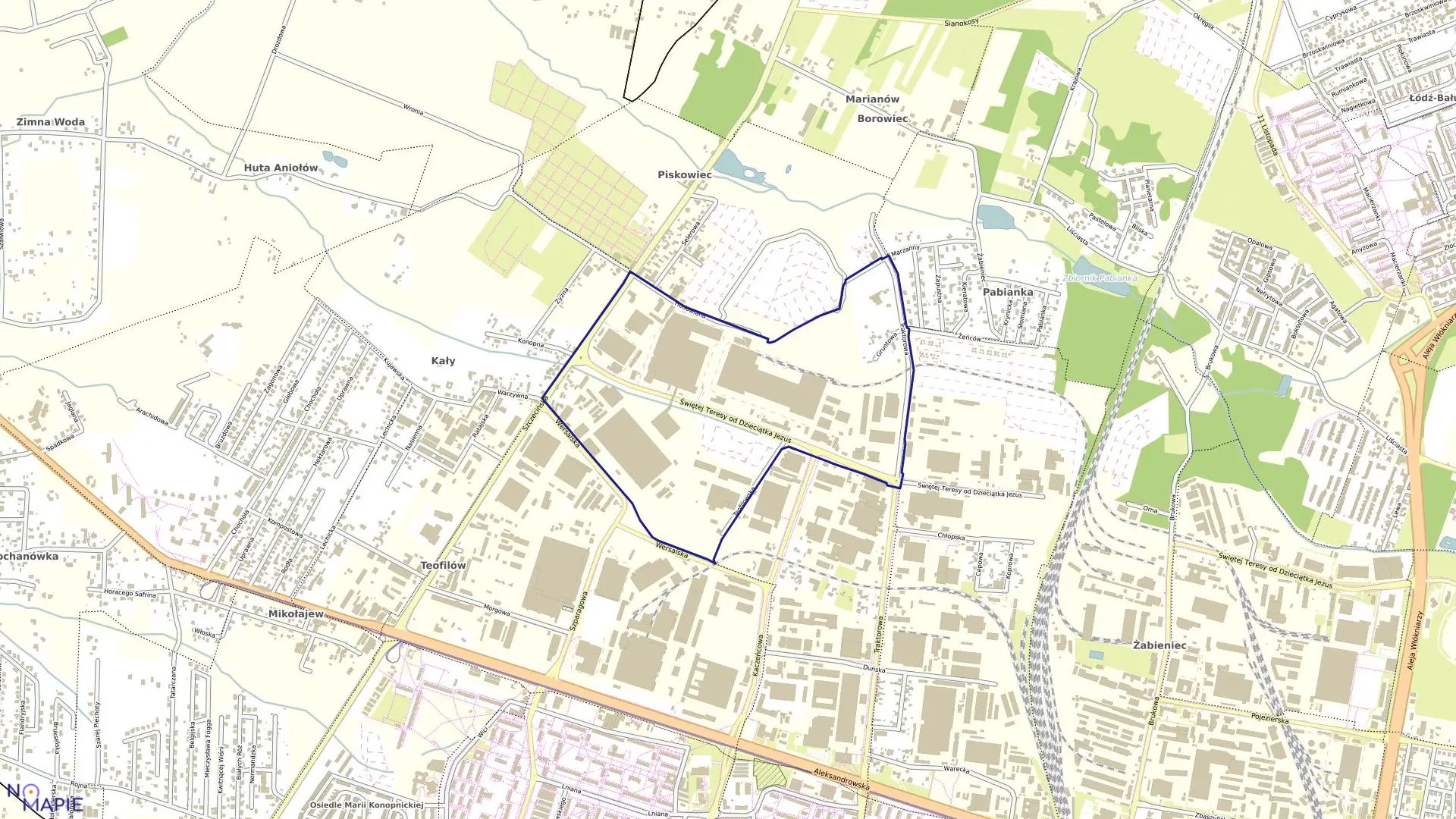 Mapa obrębu B-33 w mieście Łódź