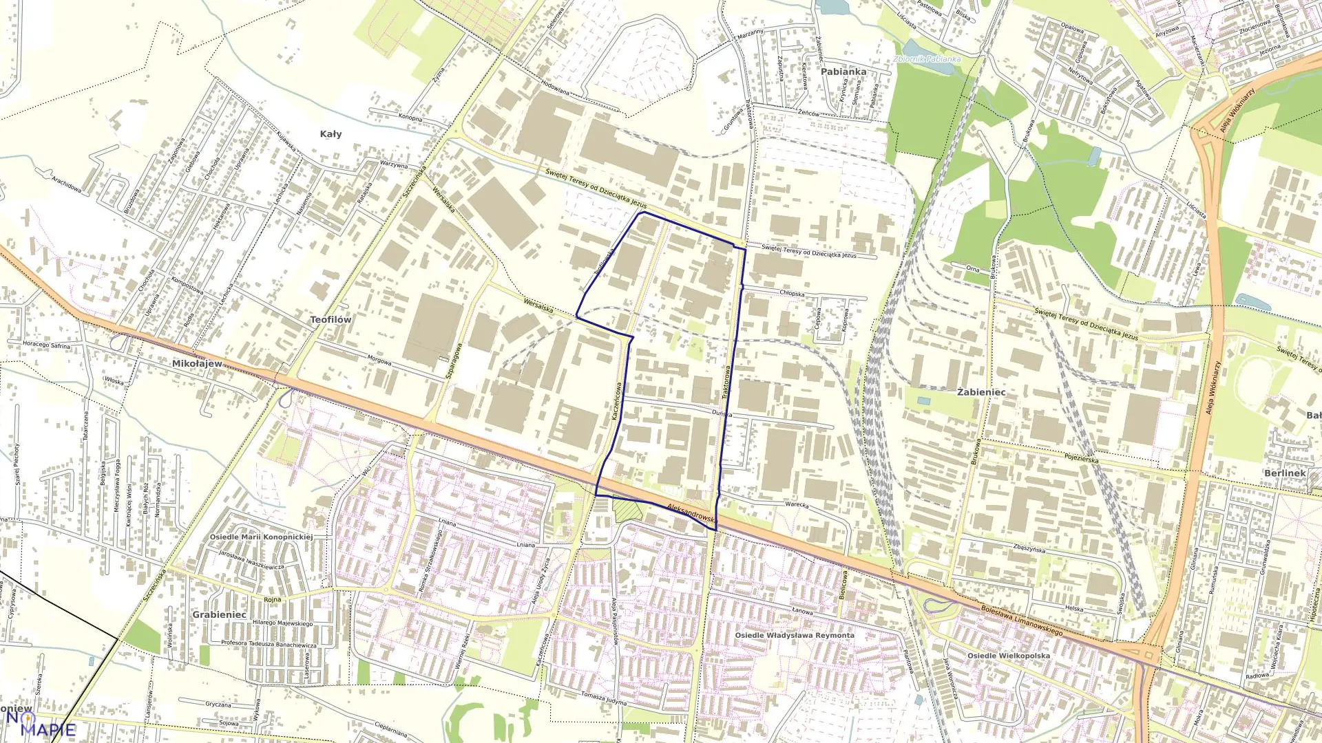 Mapa obrębu B-34 w mieście Łódź