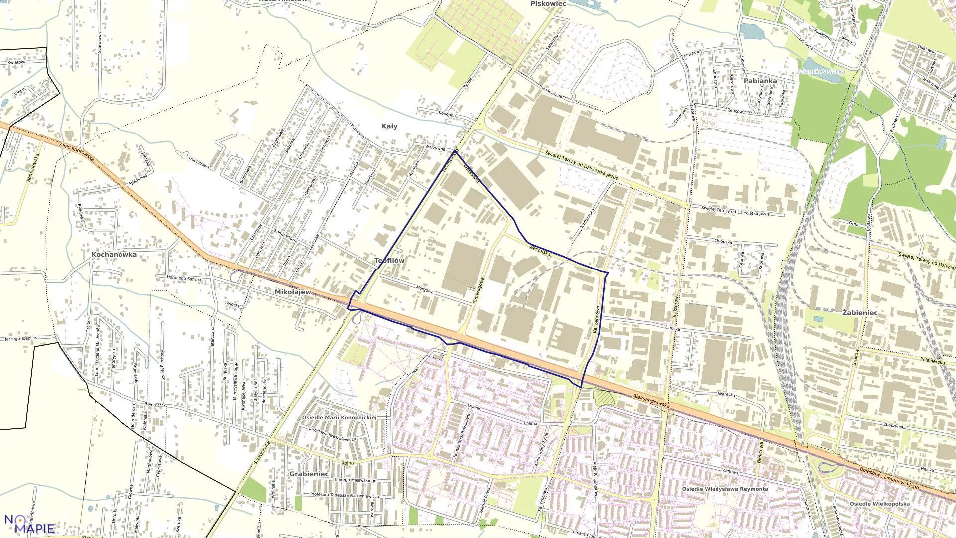 Mapa obrębu B-35 w mieście Łódź