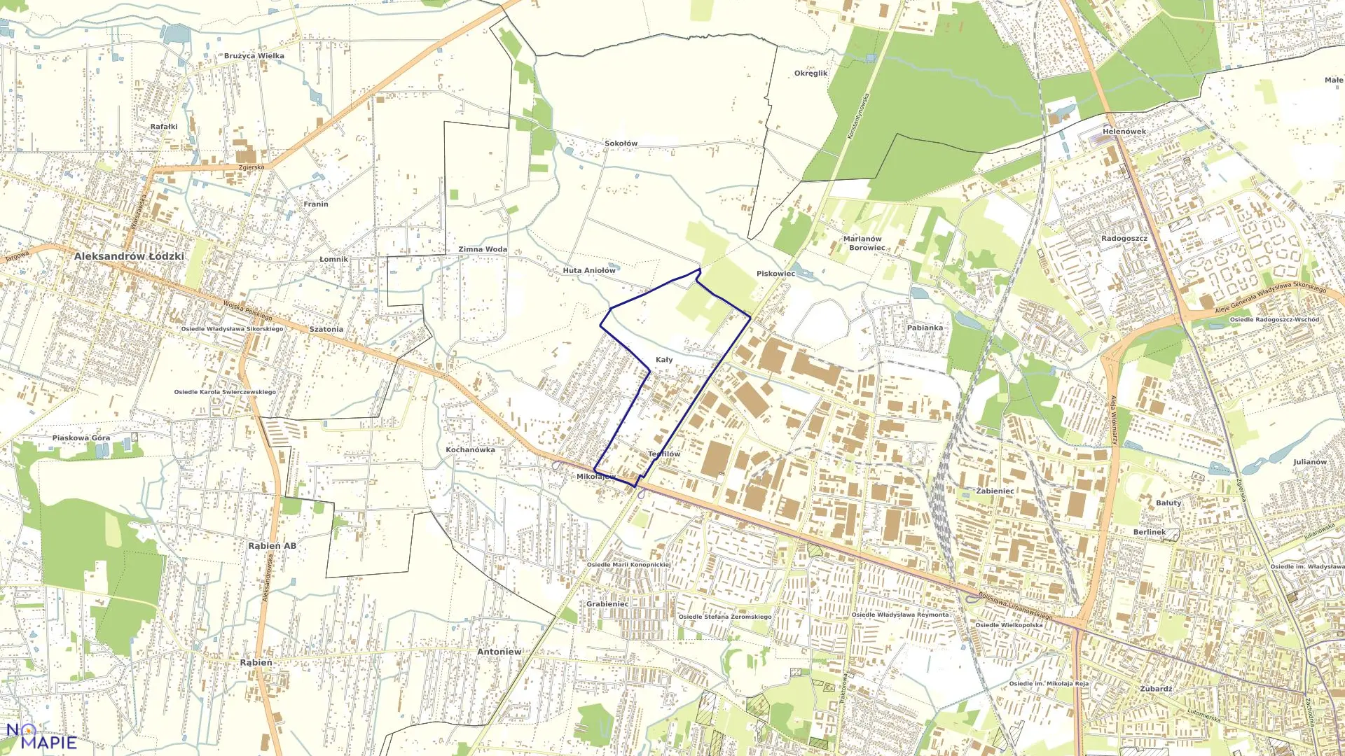 Mapa obrębu B-36 w mieście Łódź