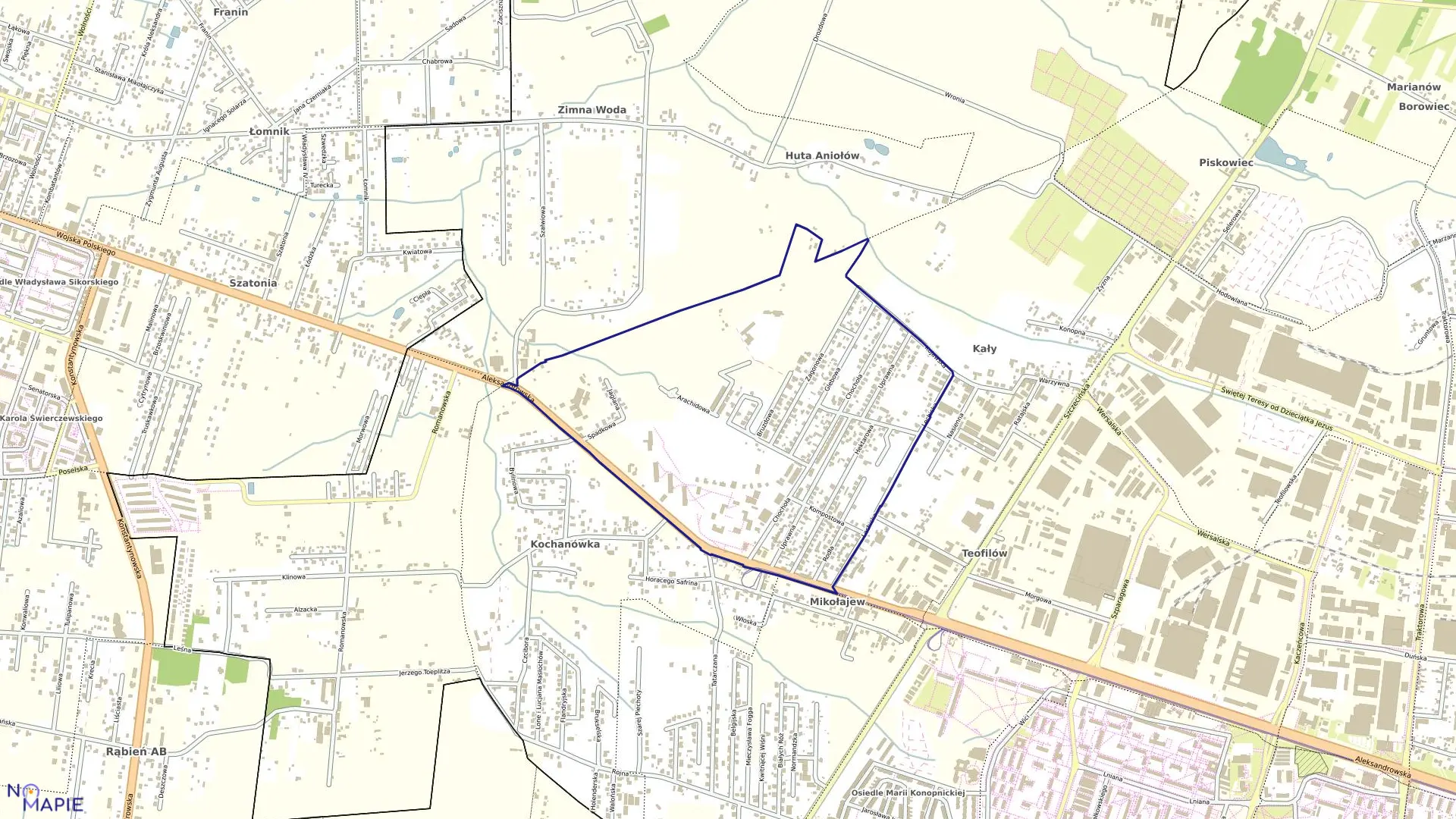 Mapa obrębu B-37 w mieście Łódź