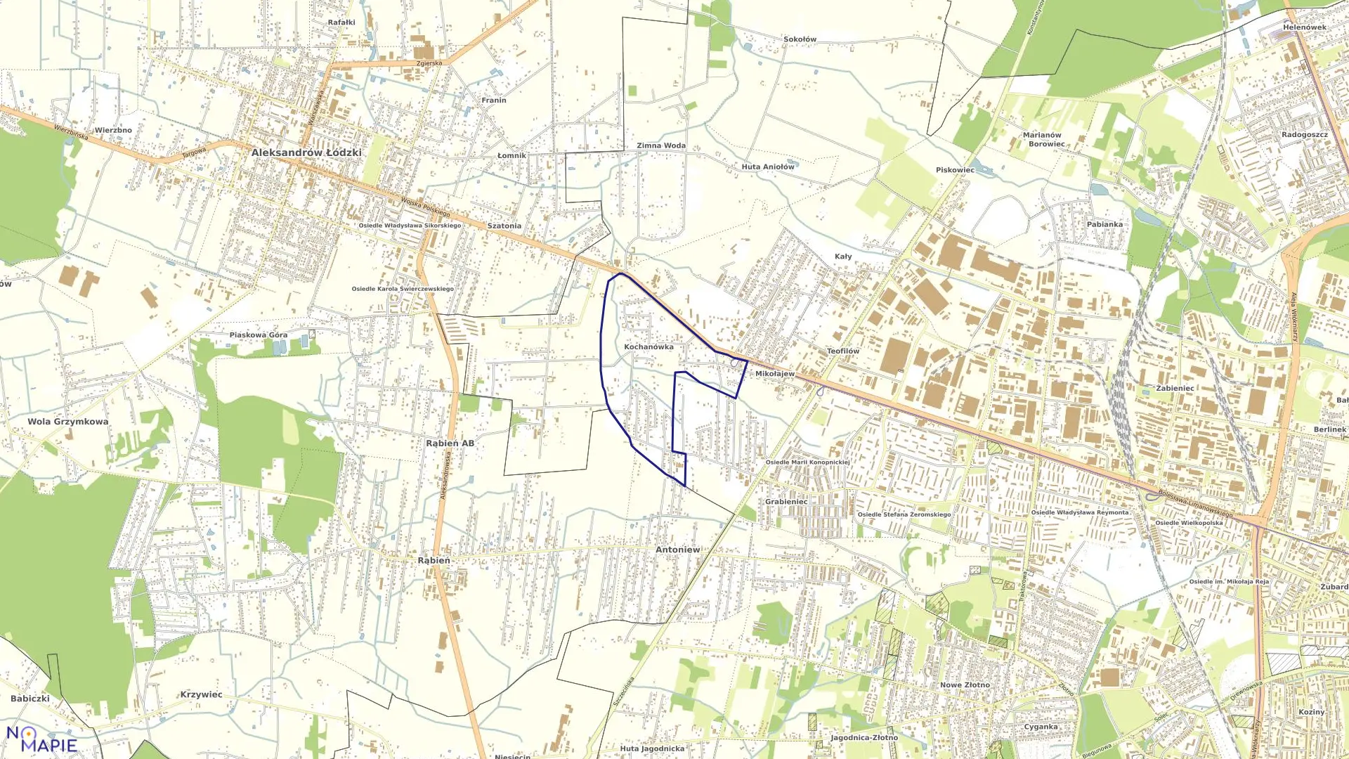 Mapa obrębu B-38 w mieście Łódź