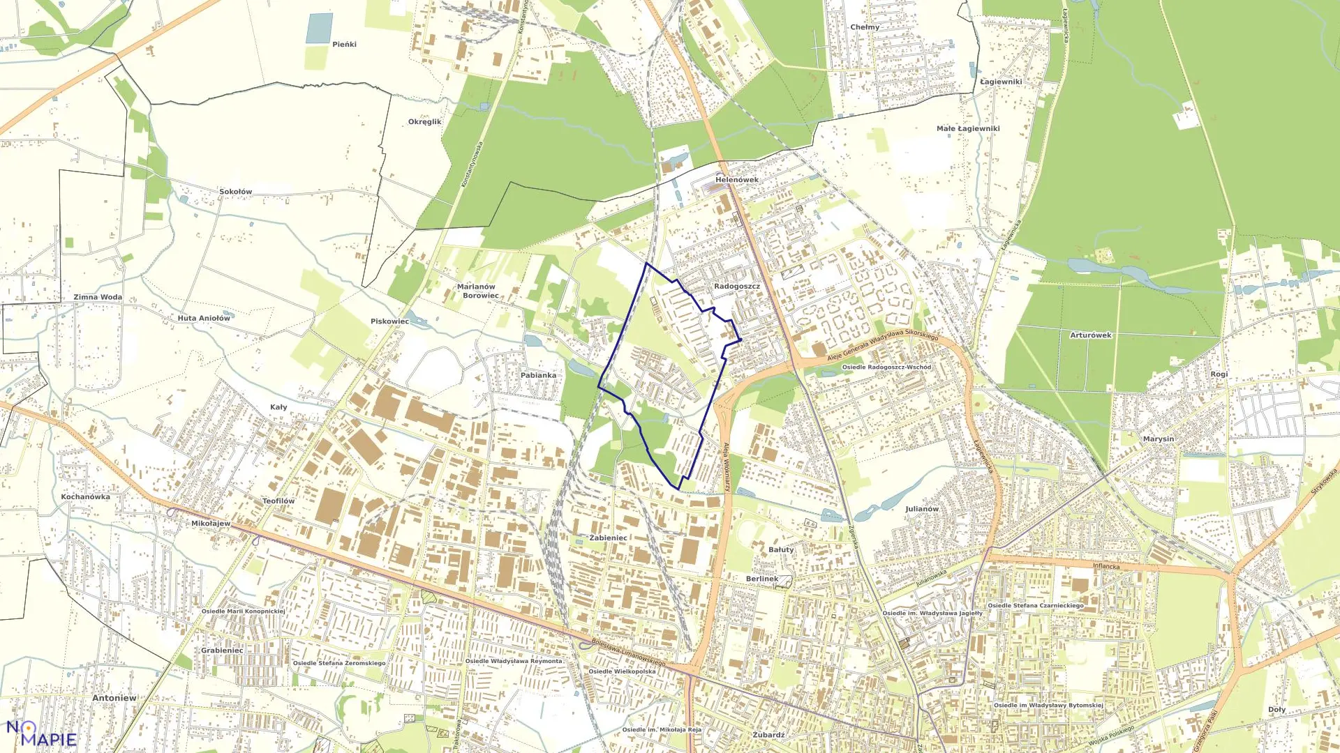 Mapa obrębu B-4 w mieście Łódź