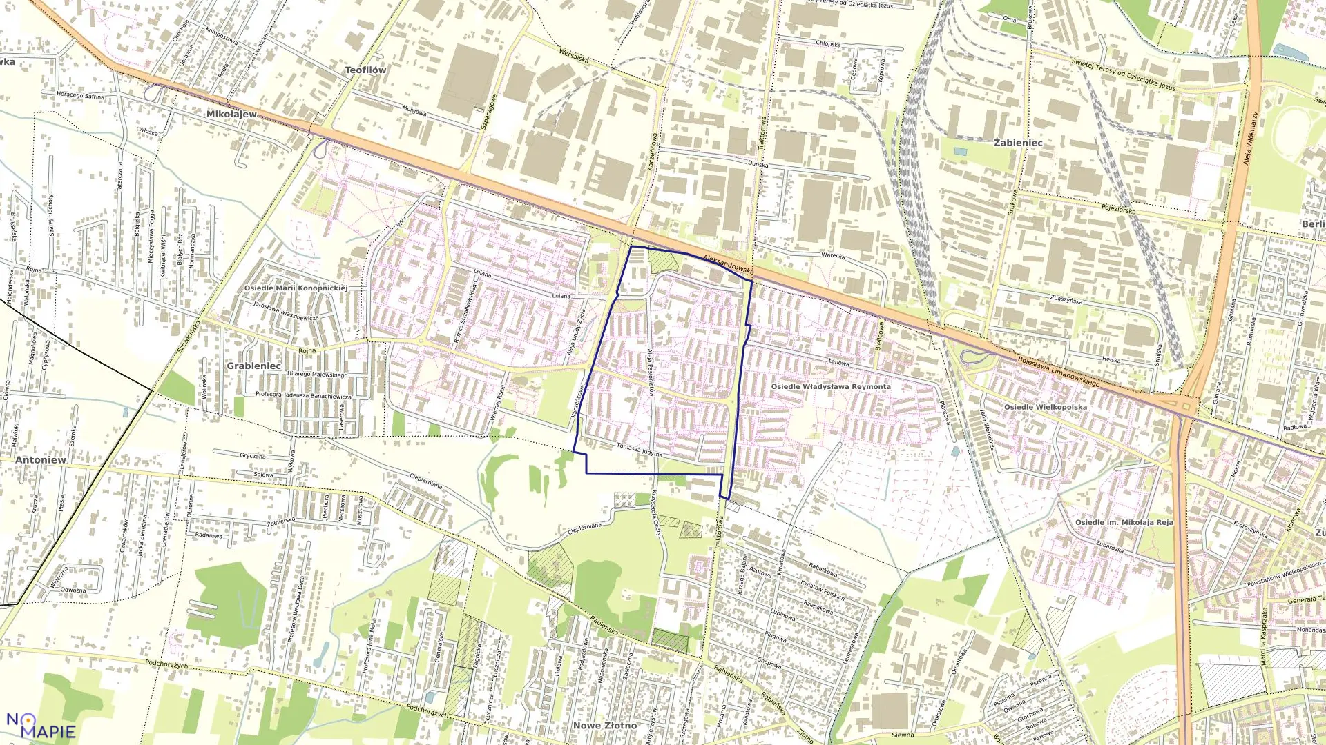 Mapa obrębu B-42 w mieście Łódź