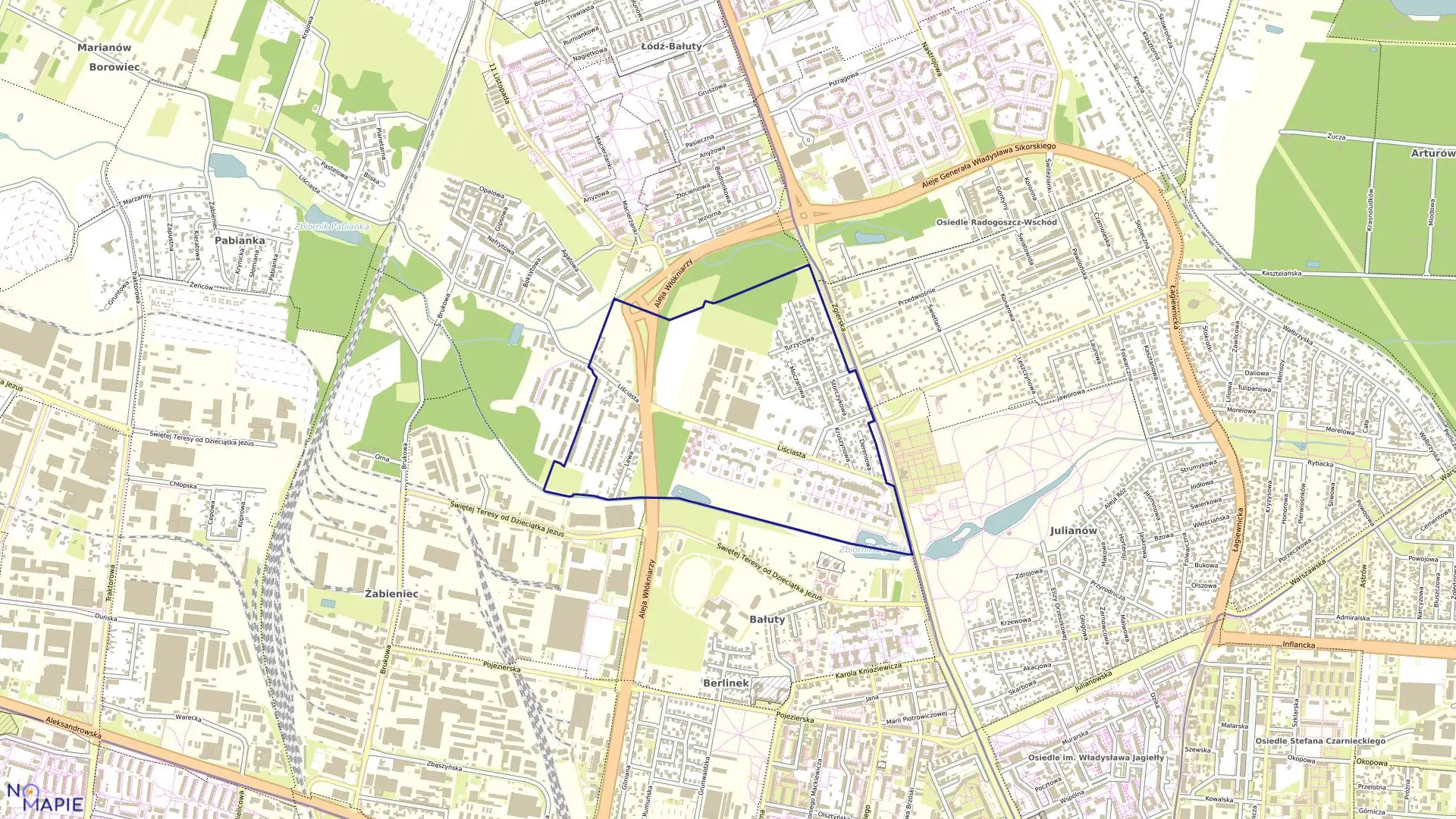 Mapa obrębu B-5 w mieście Łódź