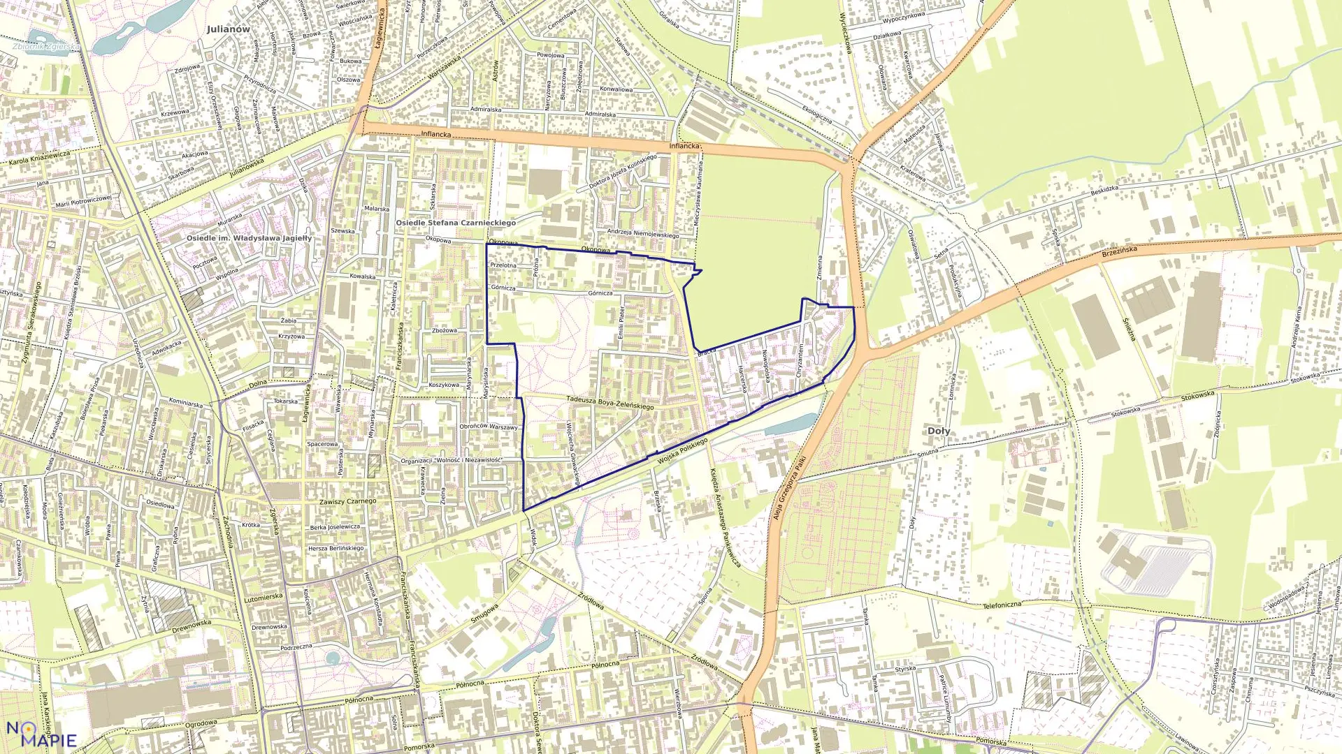 Mapa obrębu B-50 w mieście Łódź