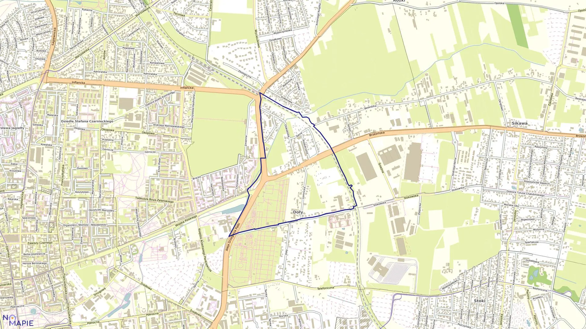 Mapa obrębu B-52 w mieście Łódź