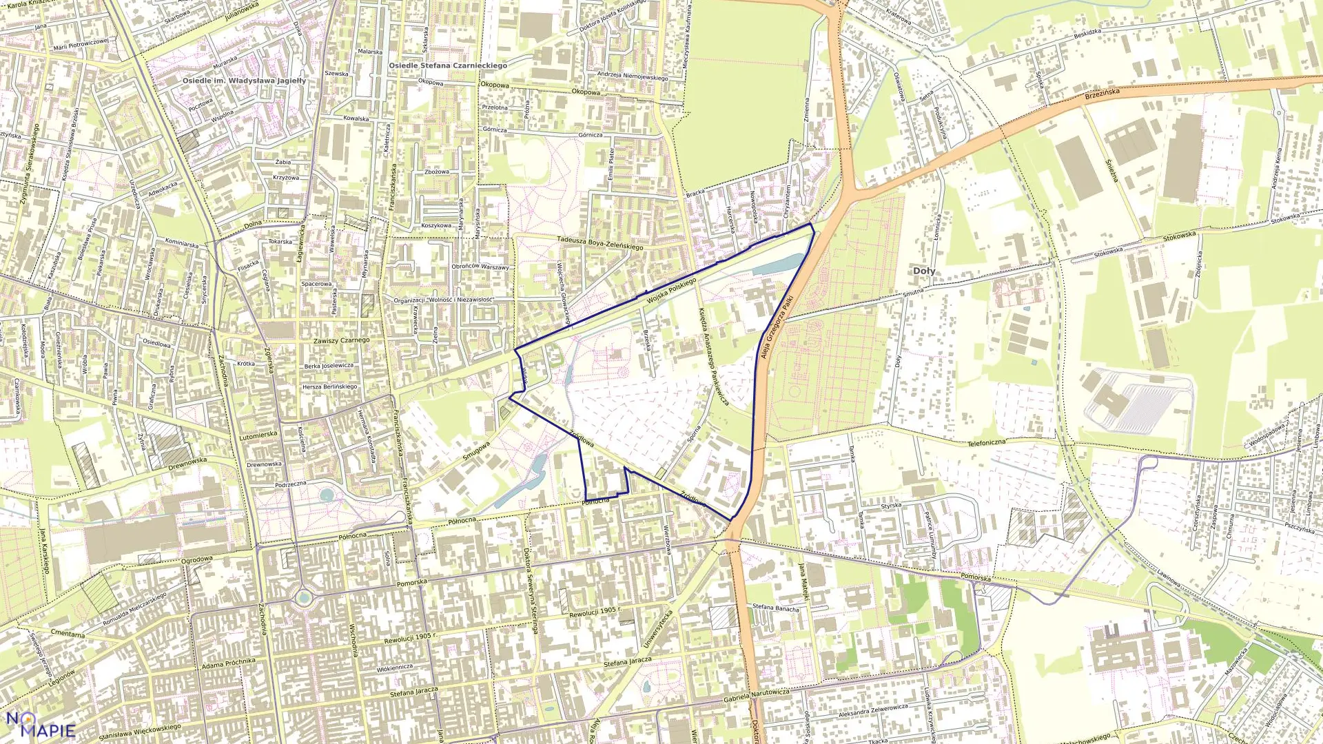 Mapa obrębu B-54 w mieście Łódź