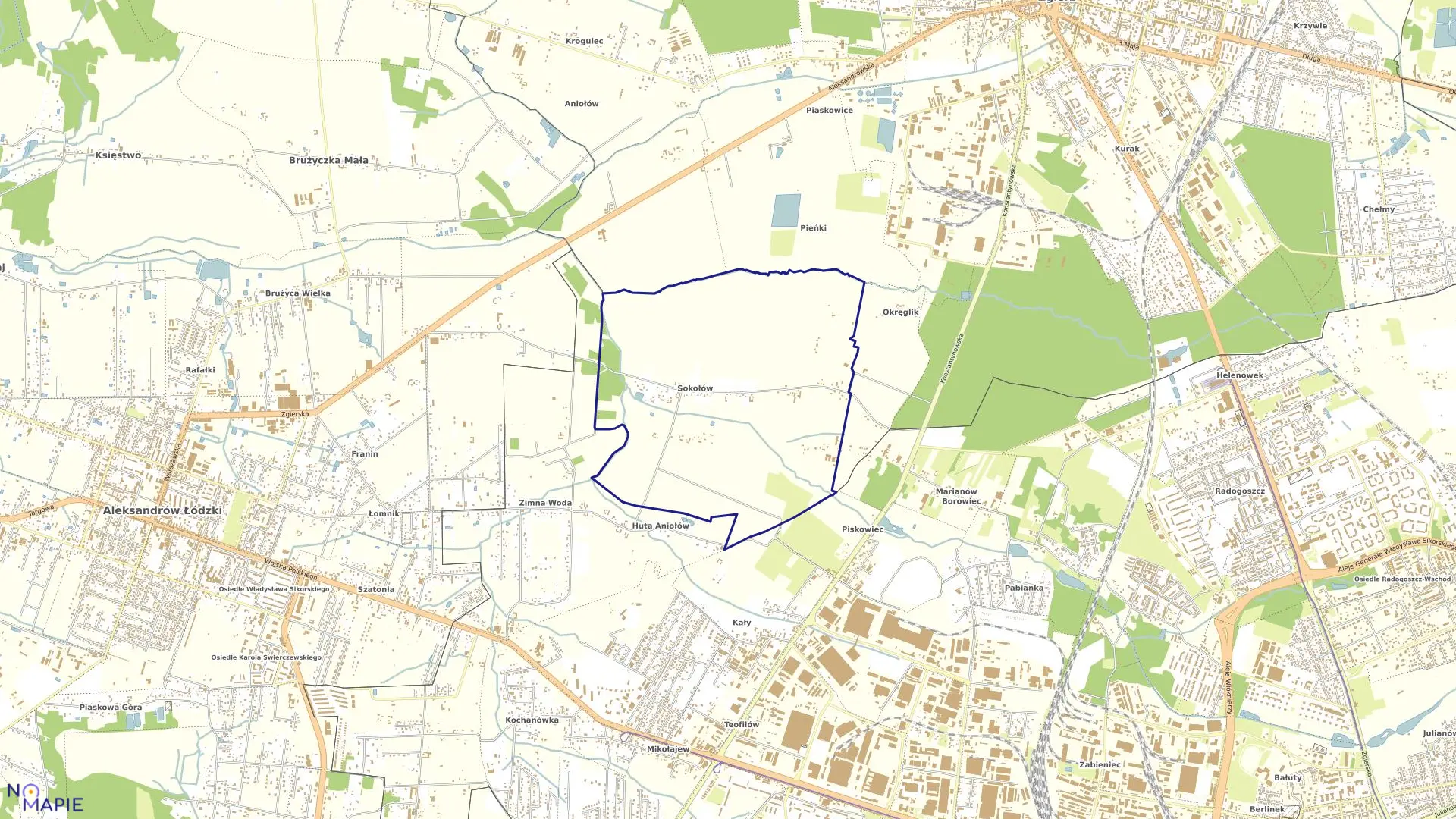 Mapa obrębu B-57 w mieście Łódź