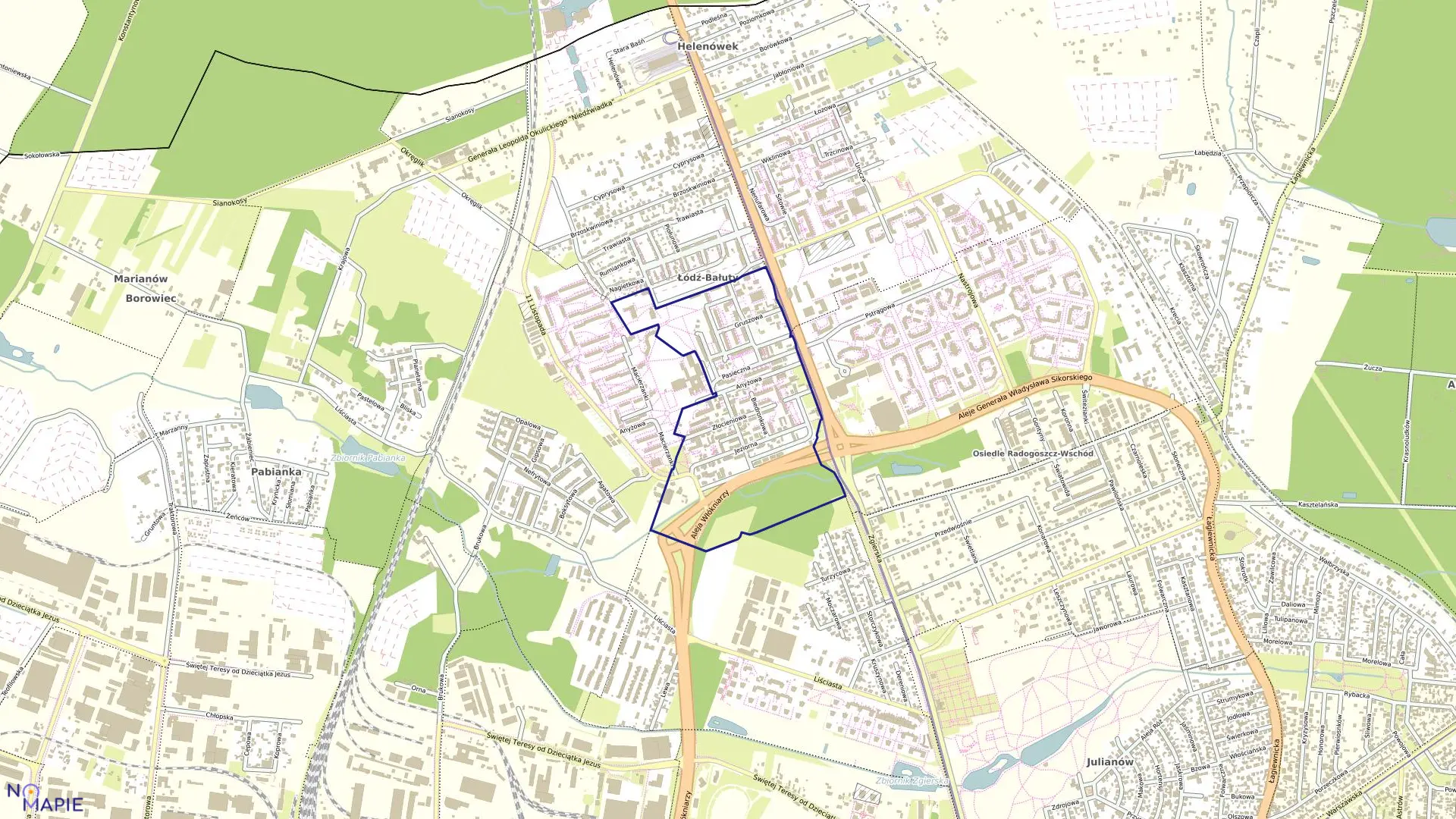 Mapa obrębu B-6 w mieście Łódź