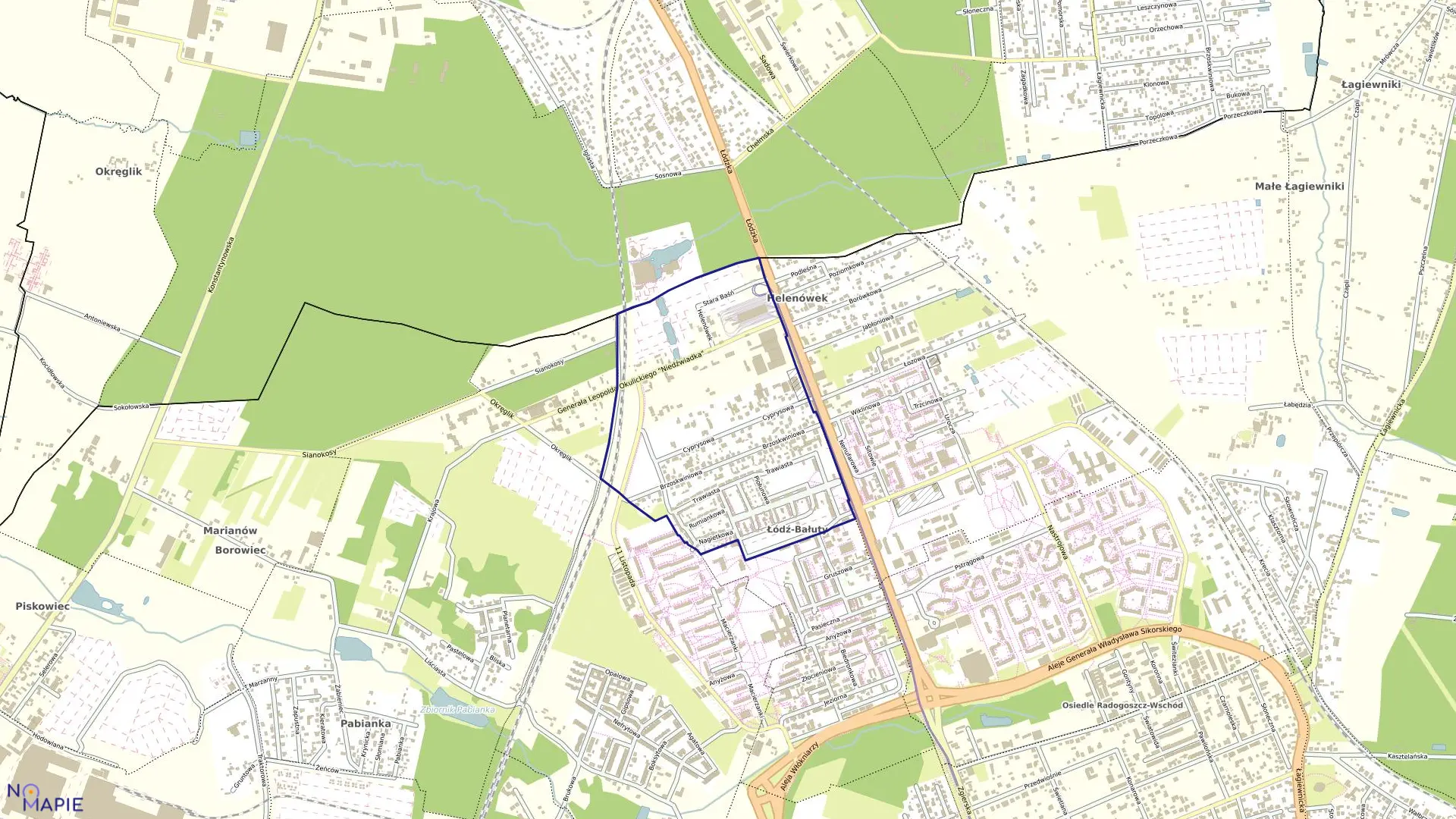 Mapa obrębu B-7 w mieście Łódź