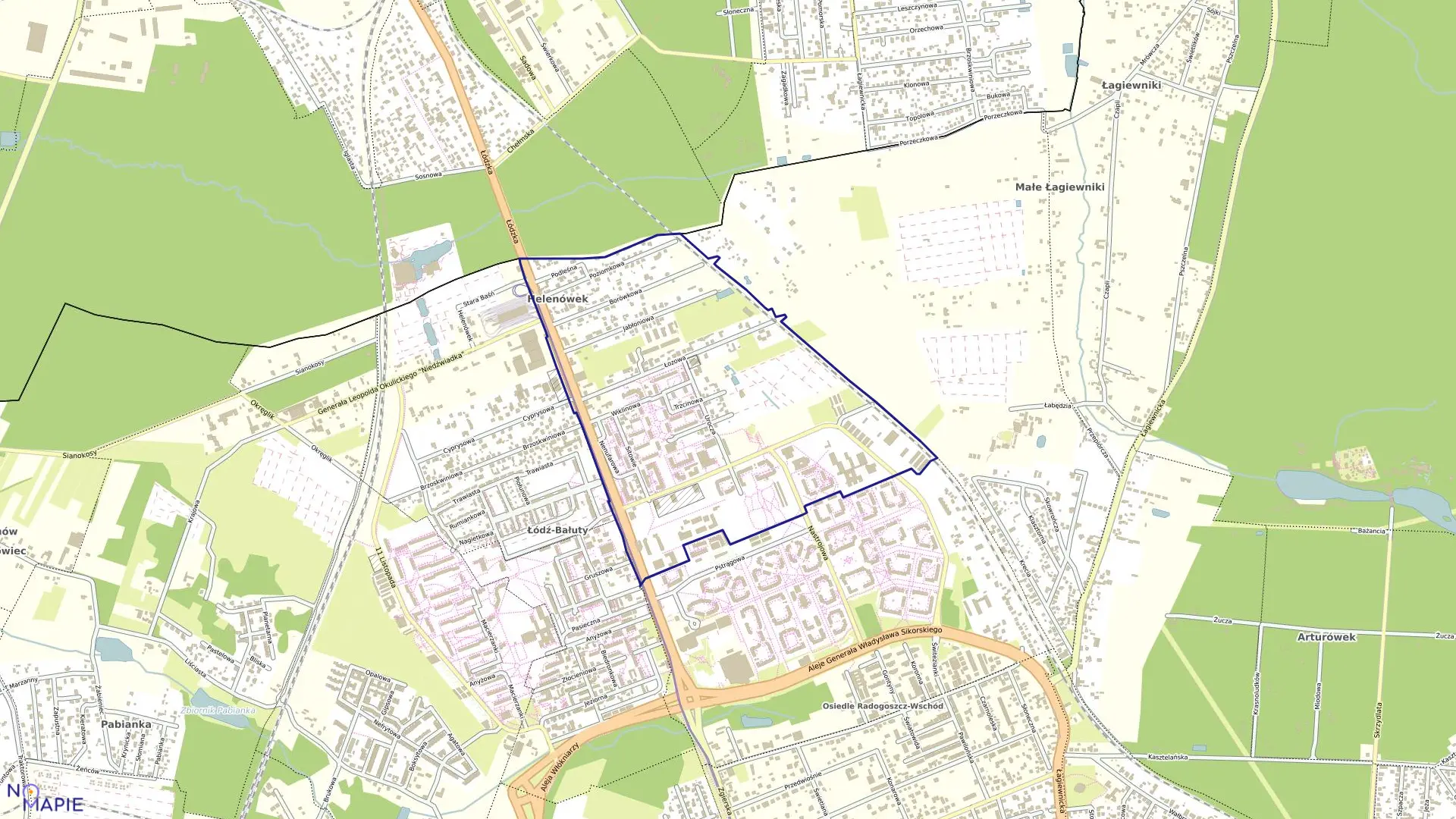 Mapa obrębu B-8 w mieście Łódź