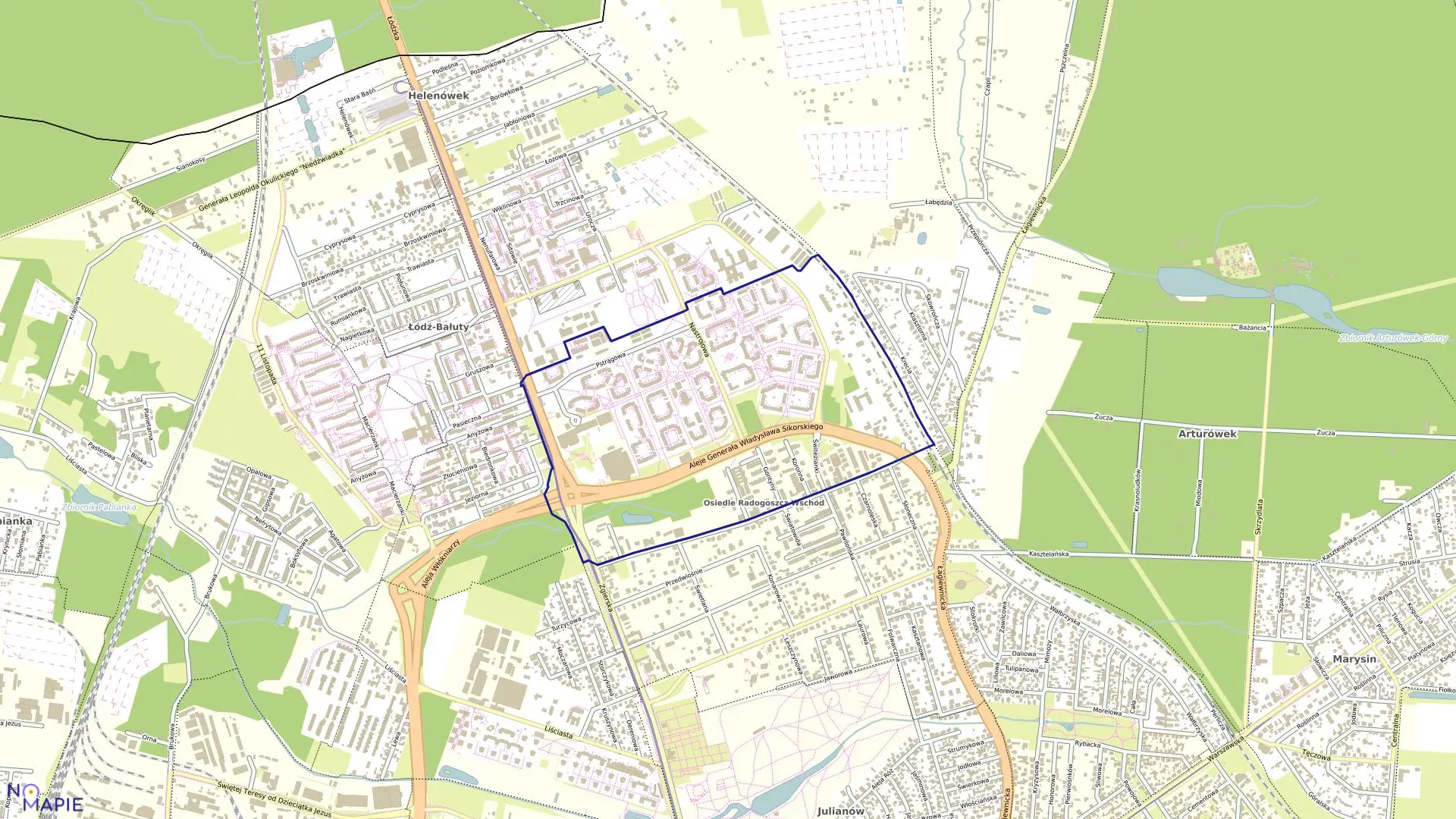 Mapa obrębu B-9 w mieście Łódź