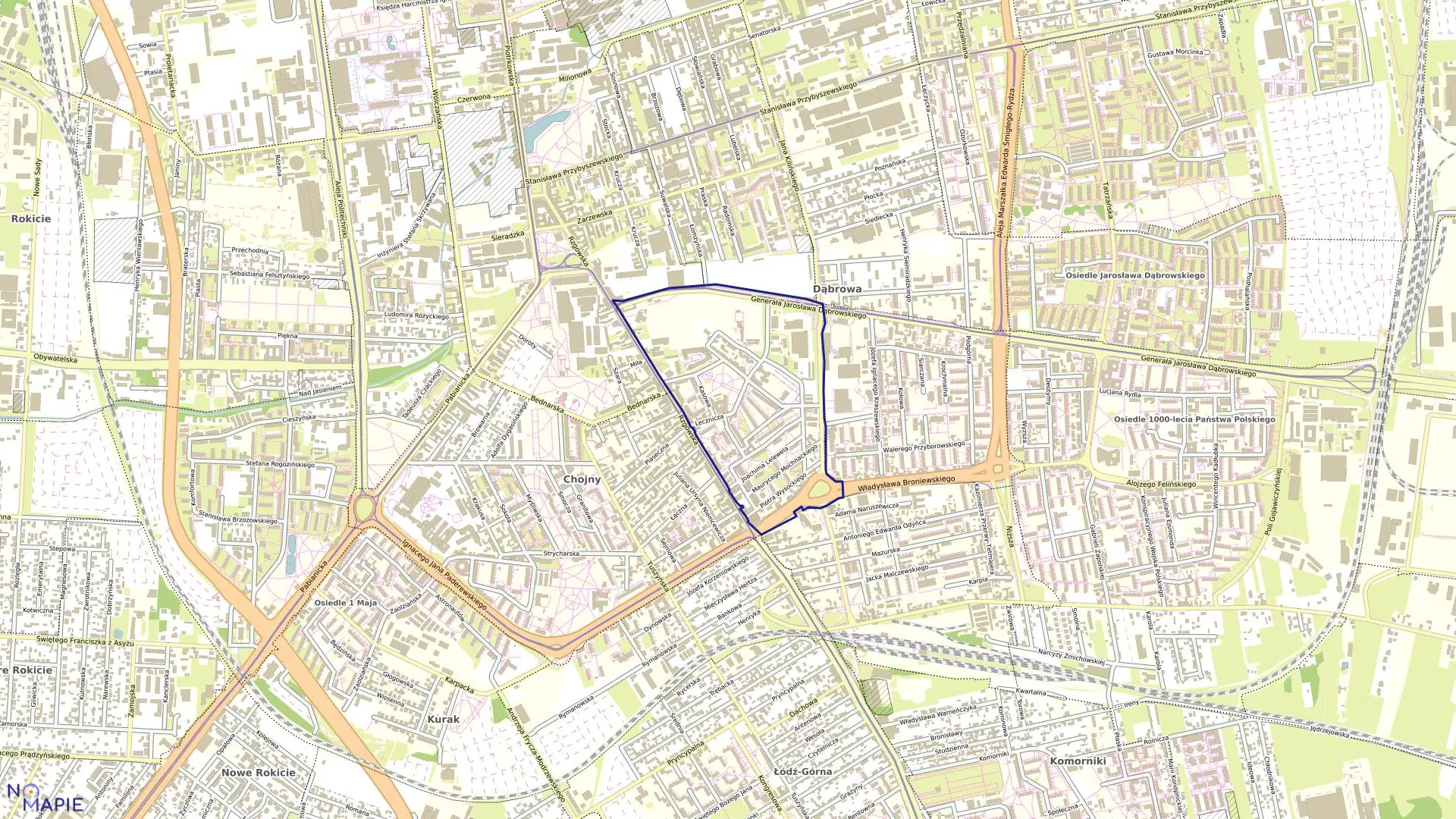 Mapa obrębu G-14 w mieście Łódź