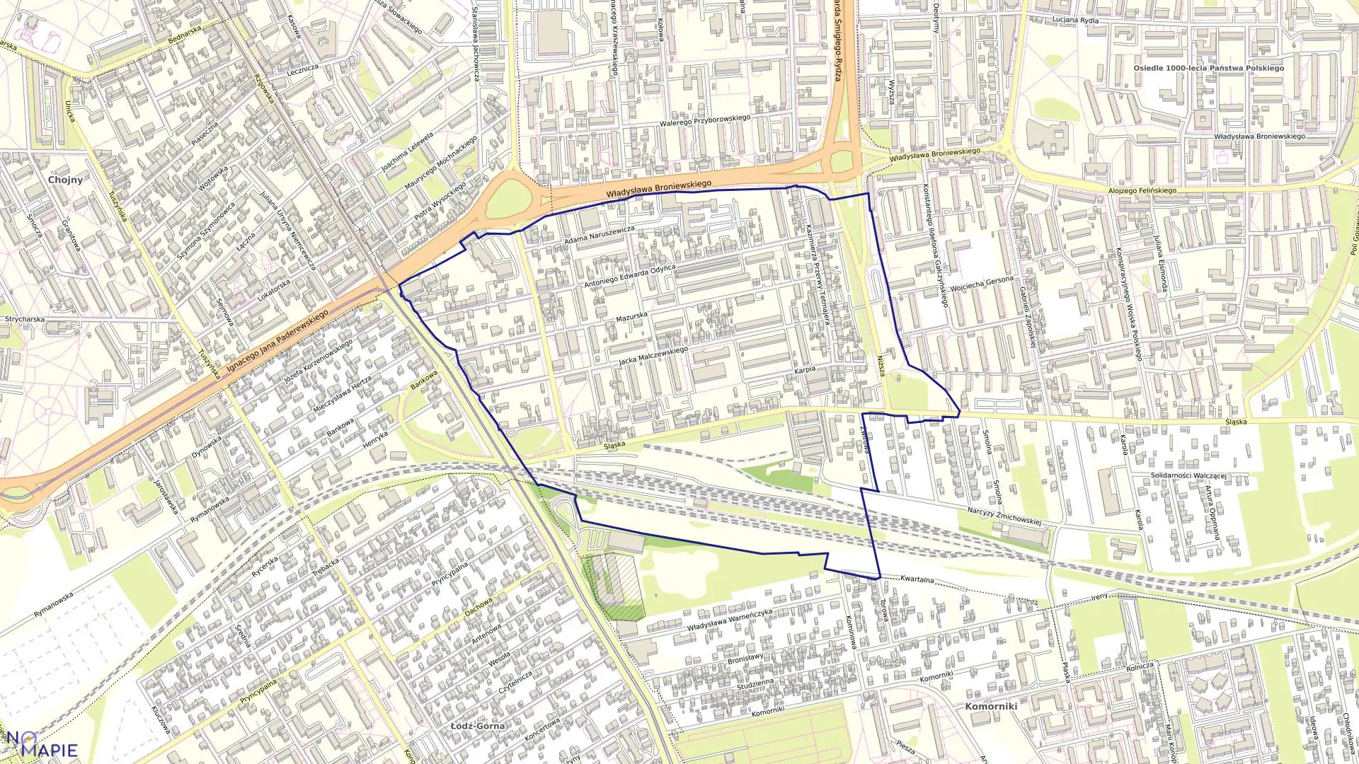 Mapa obrębu G-16 w mieście Łódź