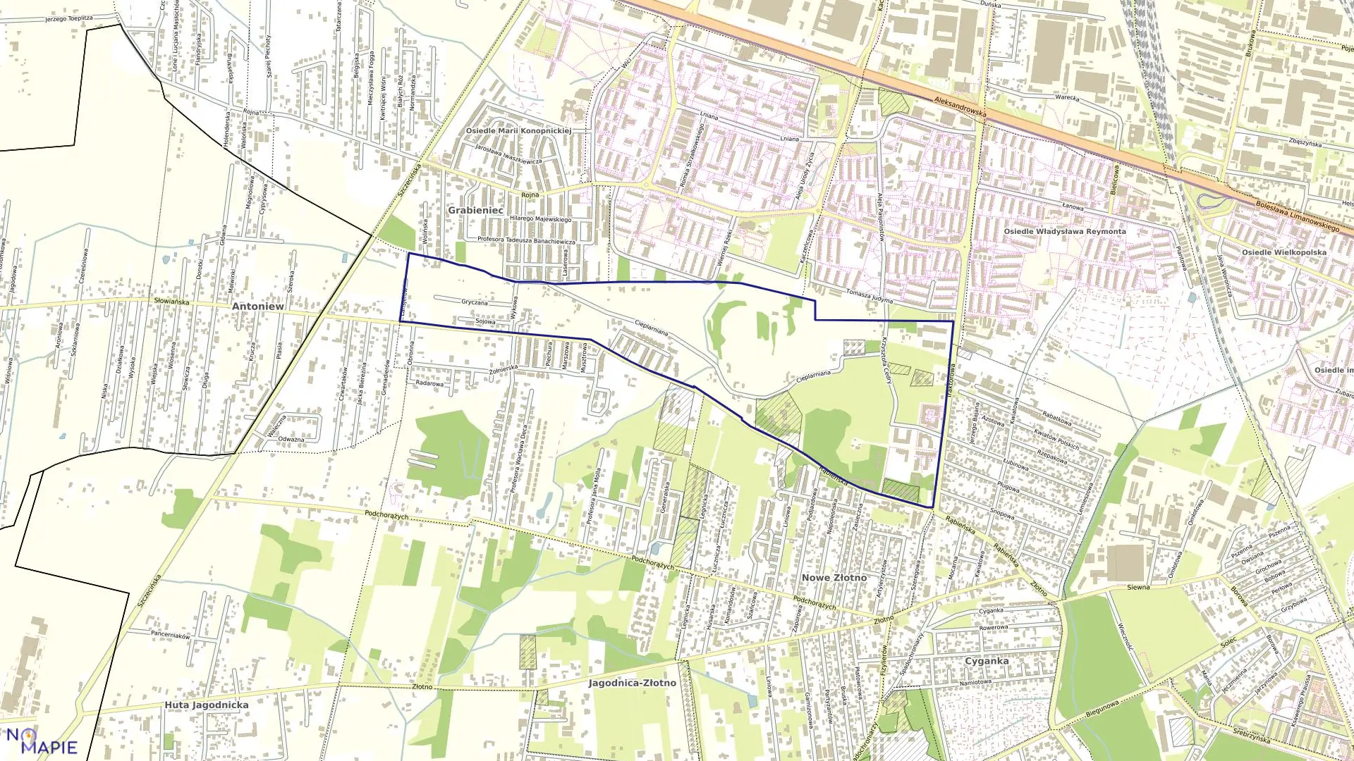 Mapa obrębu P-1 w mieście Łódź