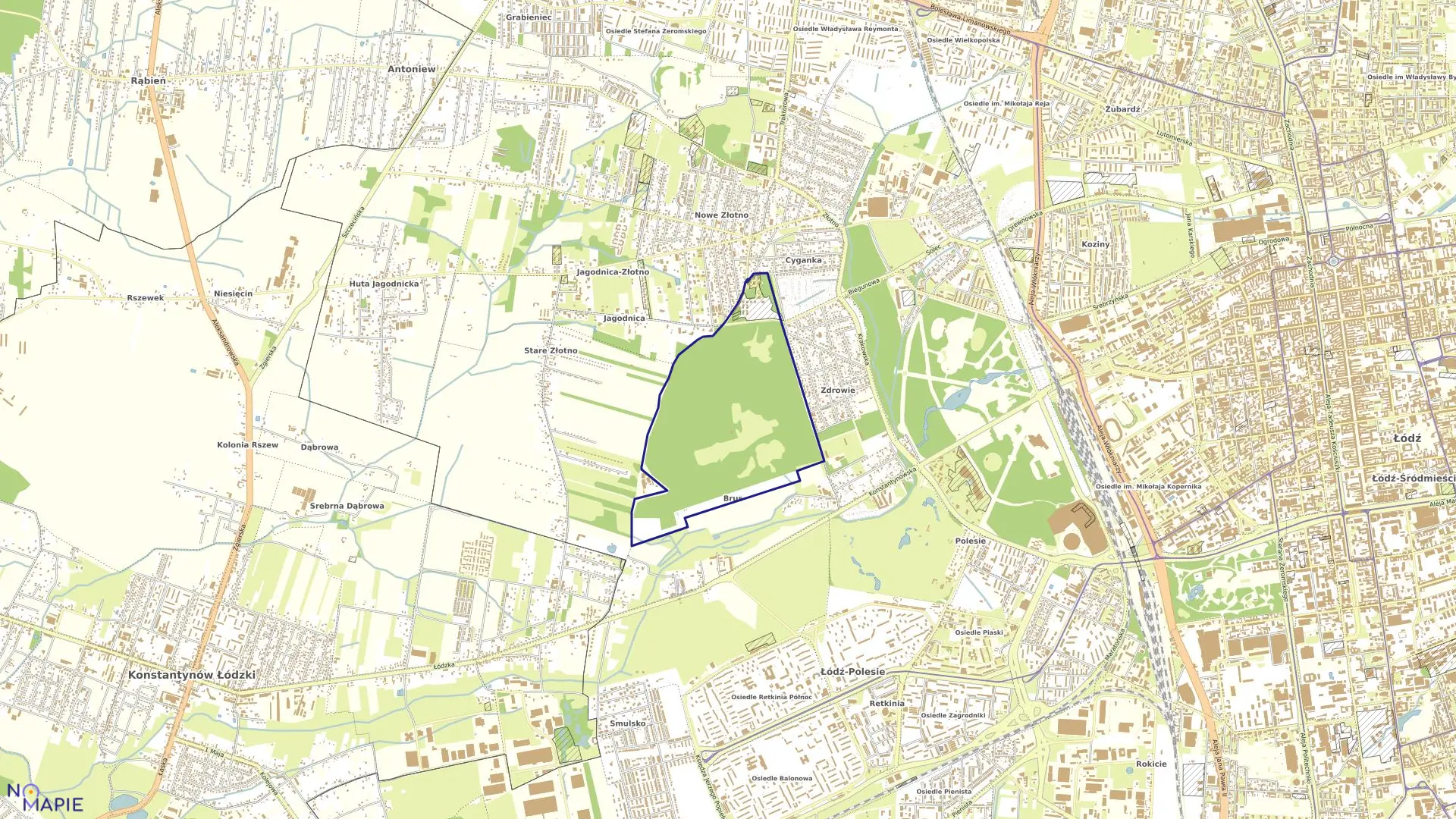 Mapa obrębu P-13 w mieście Łódź