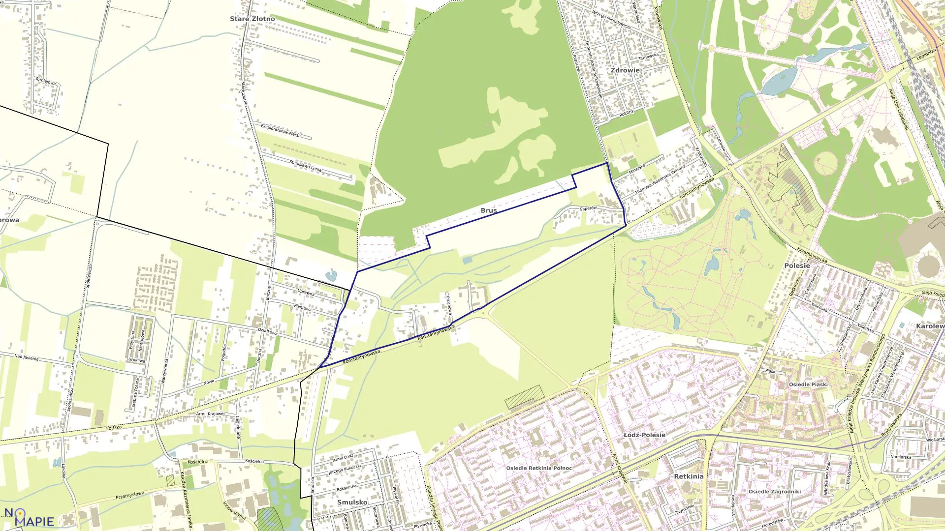 Mapa obrębu P-14 w mieście Łódź