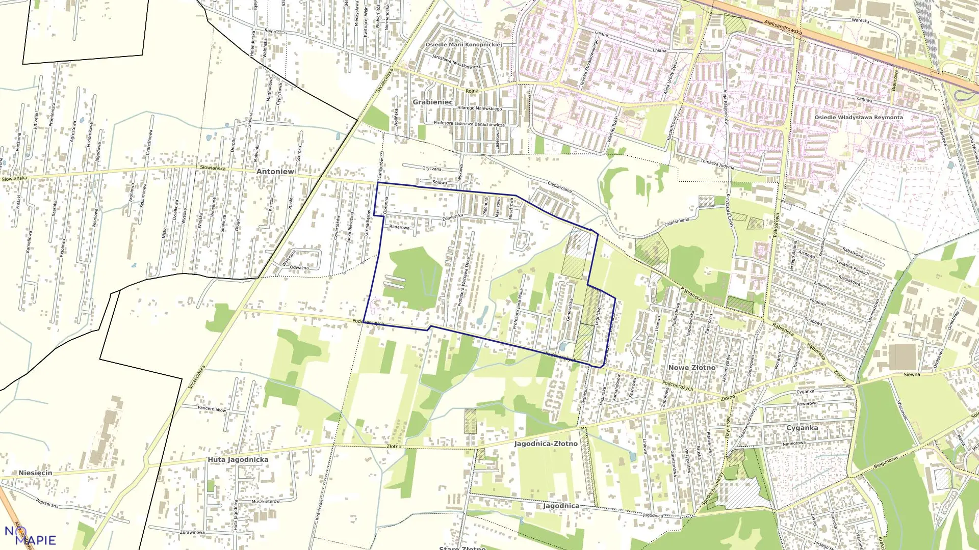 Mapa obrębu P-2 w mieście Łódź