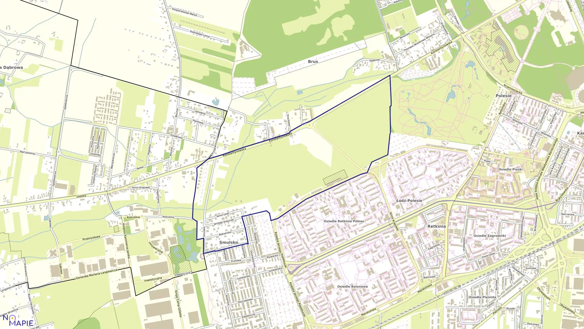 Mapa obrębu P-21 w mieście Łódź