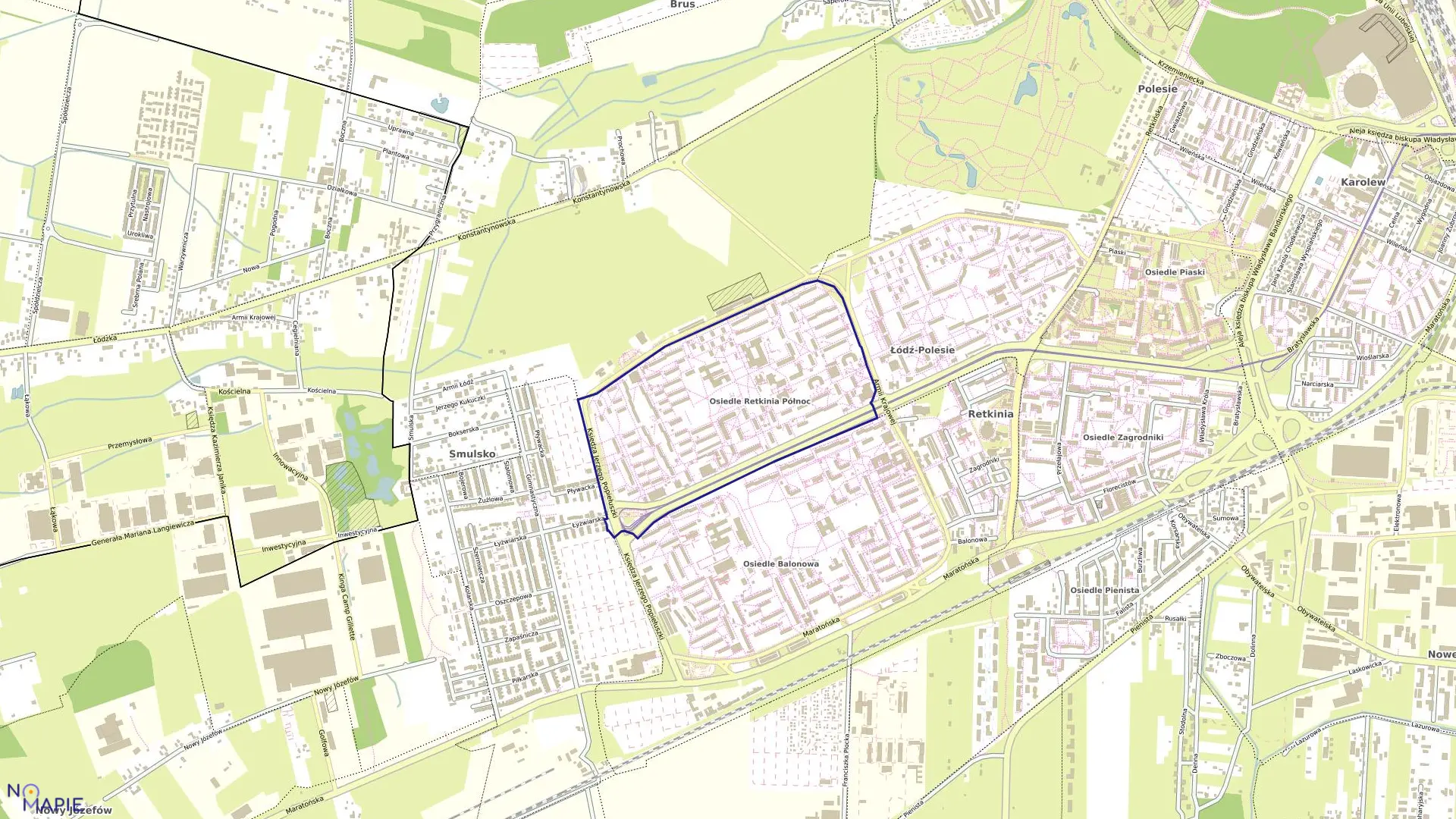 Mapa obrębu P-22 w mieście Łódź