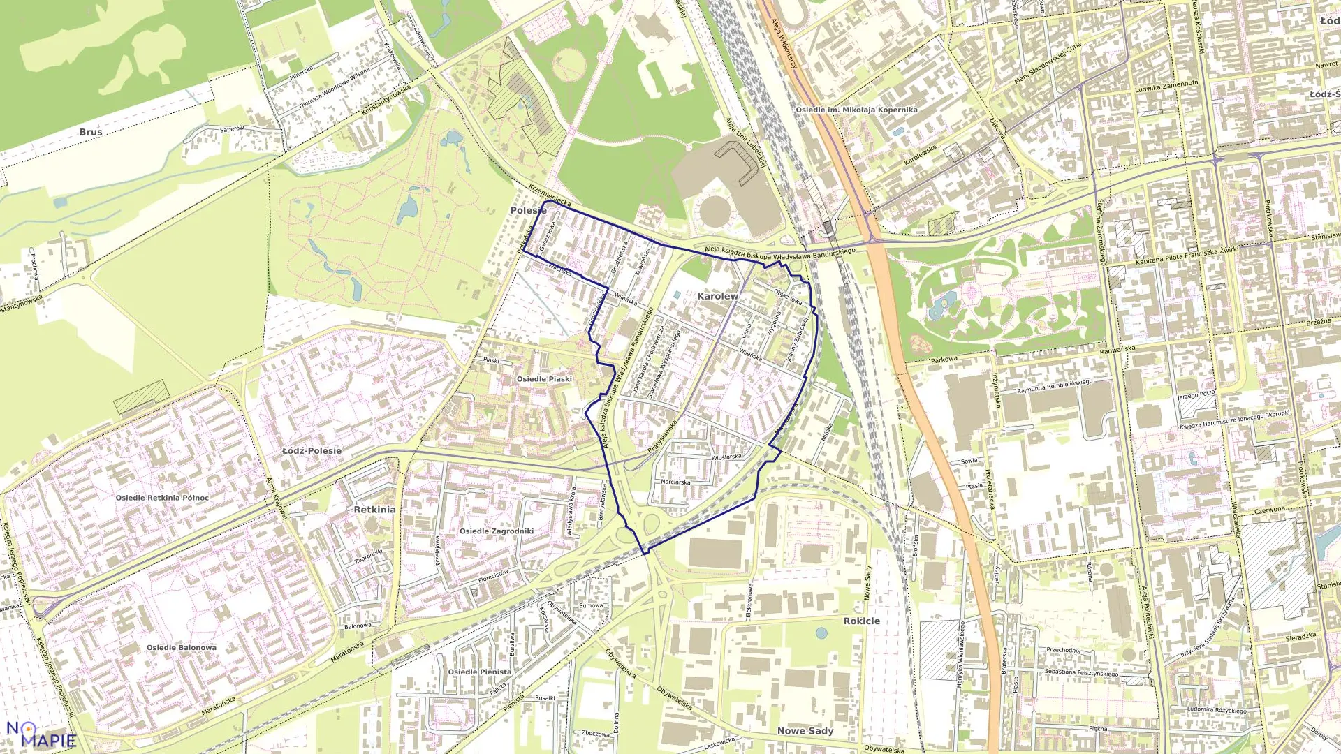 Mapa obrębu P-27 w mieście Łódź