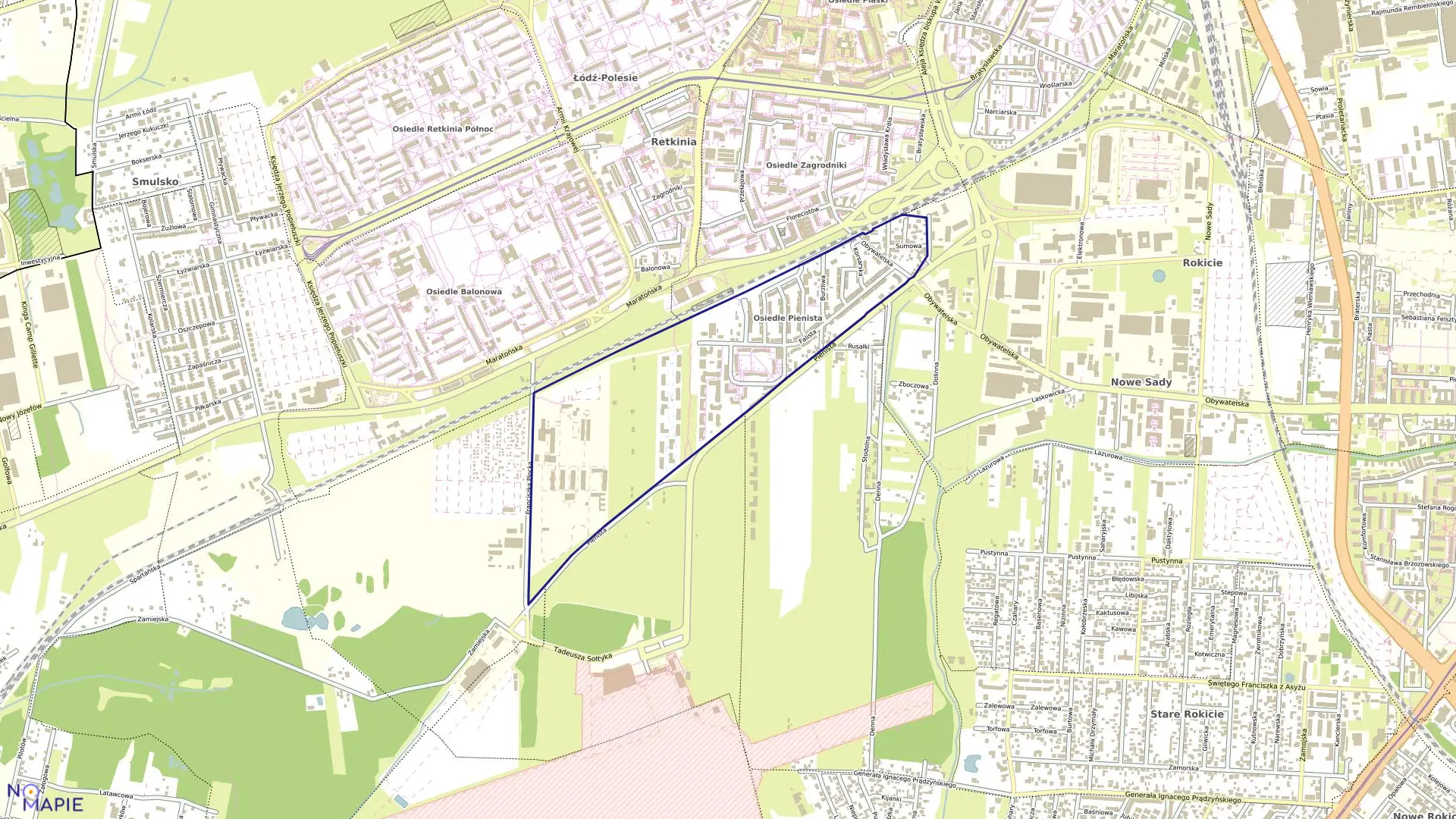 Mapa obrębu P-33 w mieście Łódź