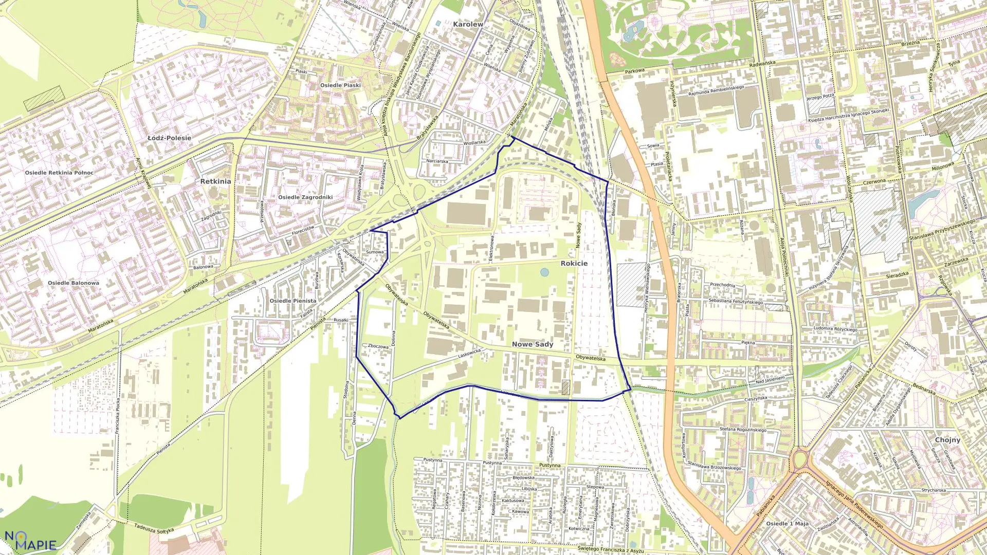 Mapa obrębu P-36 w mieście Łódź