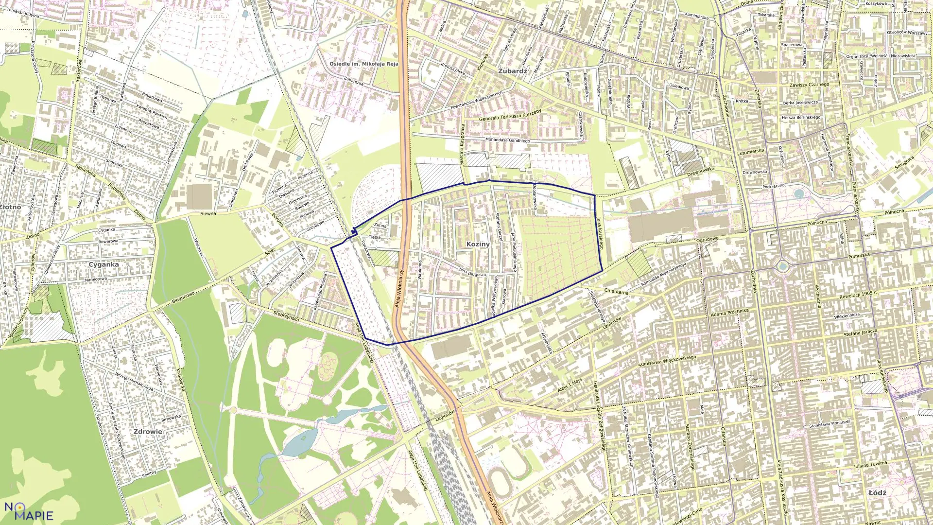 Mapa obrębu P-7 w mieście Łódź