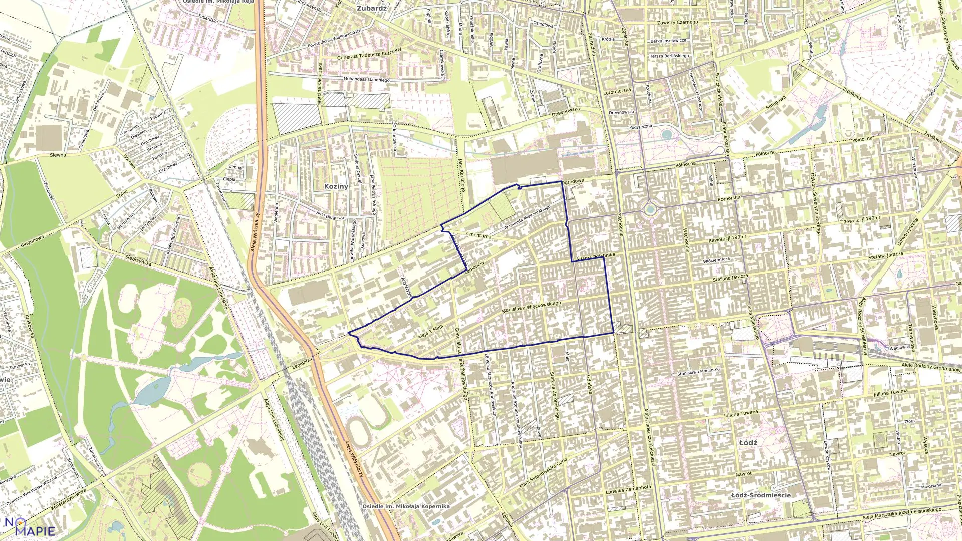 Mapa obrębu P-9 w mieście Łódź