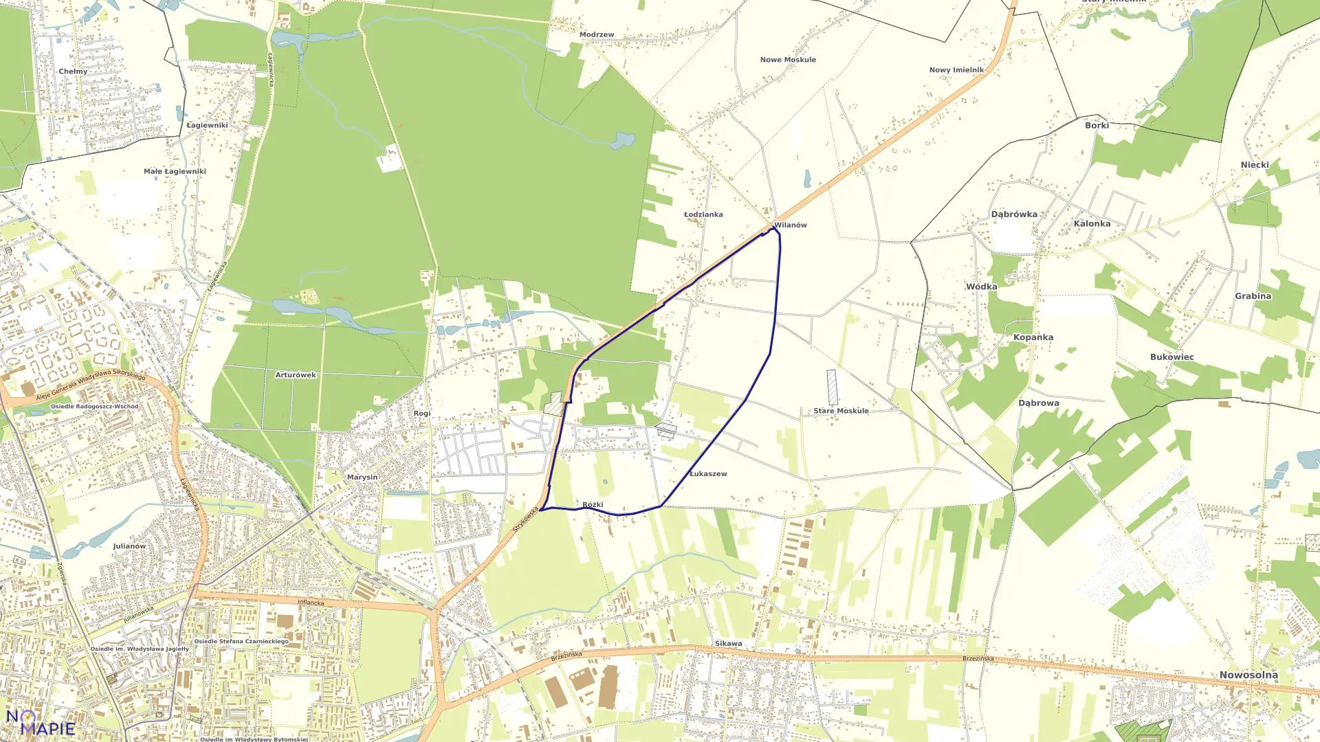 Mapa obrębu W-1 w mieście Łódź