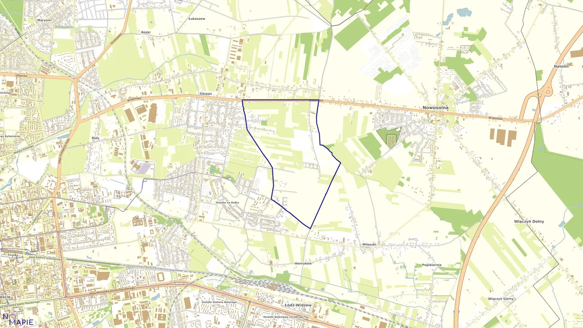 Mapa obrębu W-10 w mieście Łódź