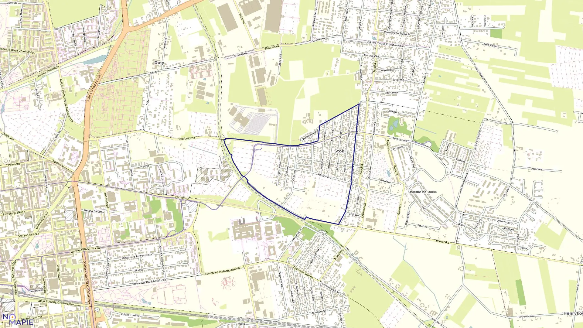 Mapa obrębu W-13 w mieście Łódź