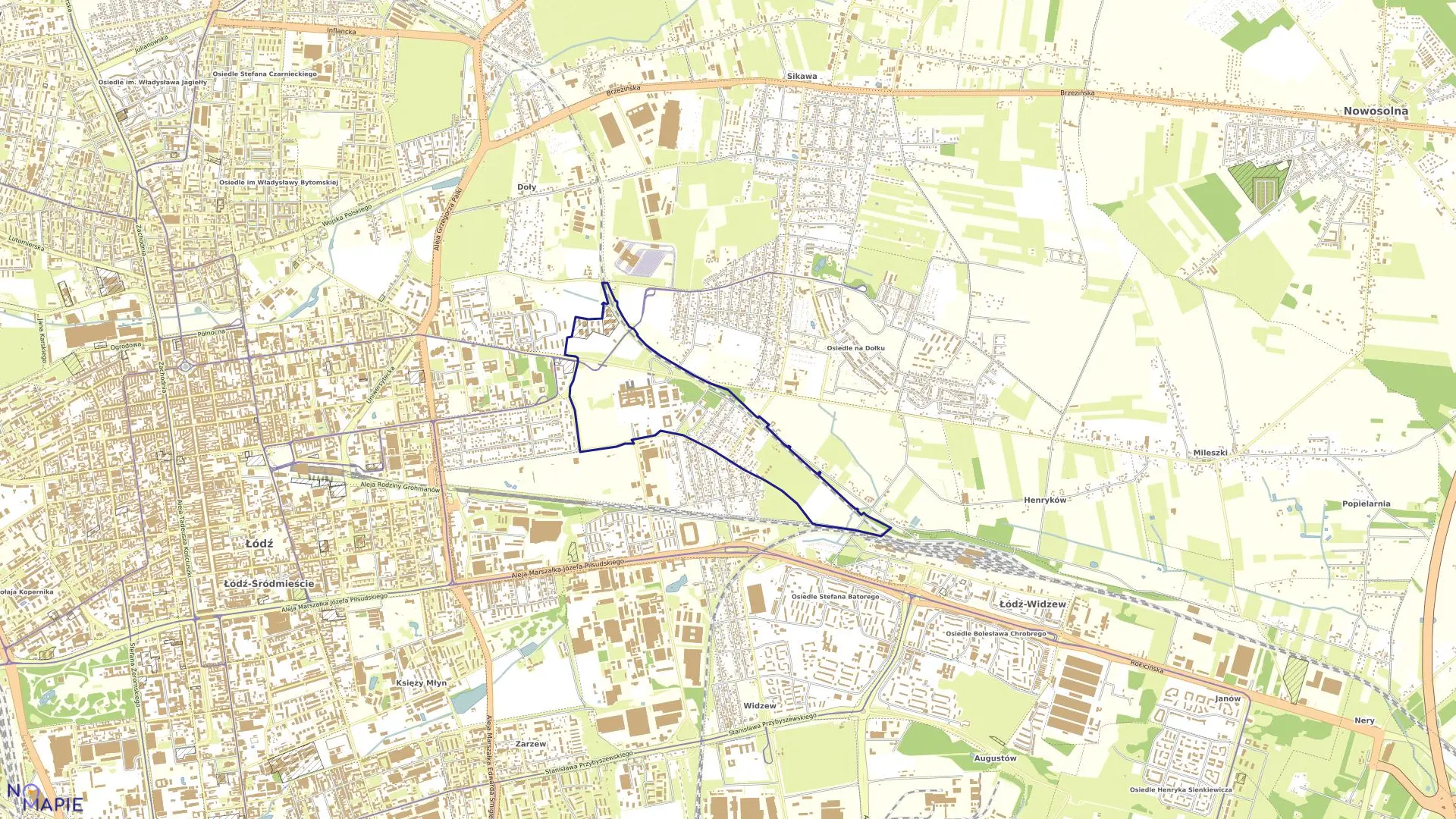 Mapa obrębu W-14 w mieście Łódź