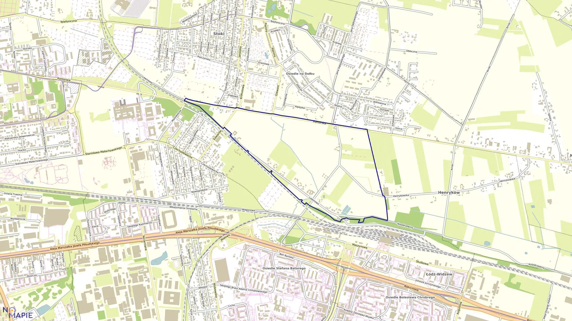 Mapa obrębu W-16 w mieście Łódź