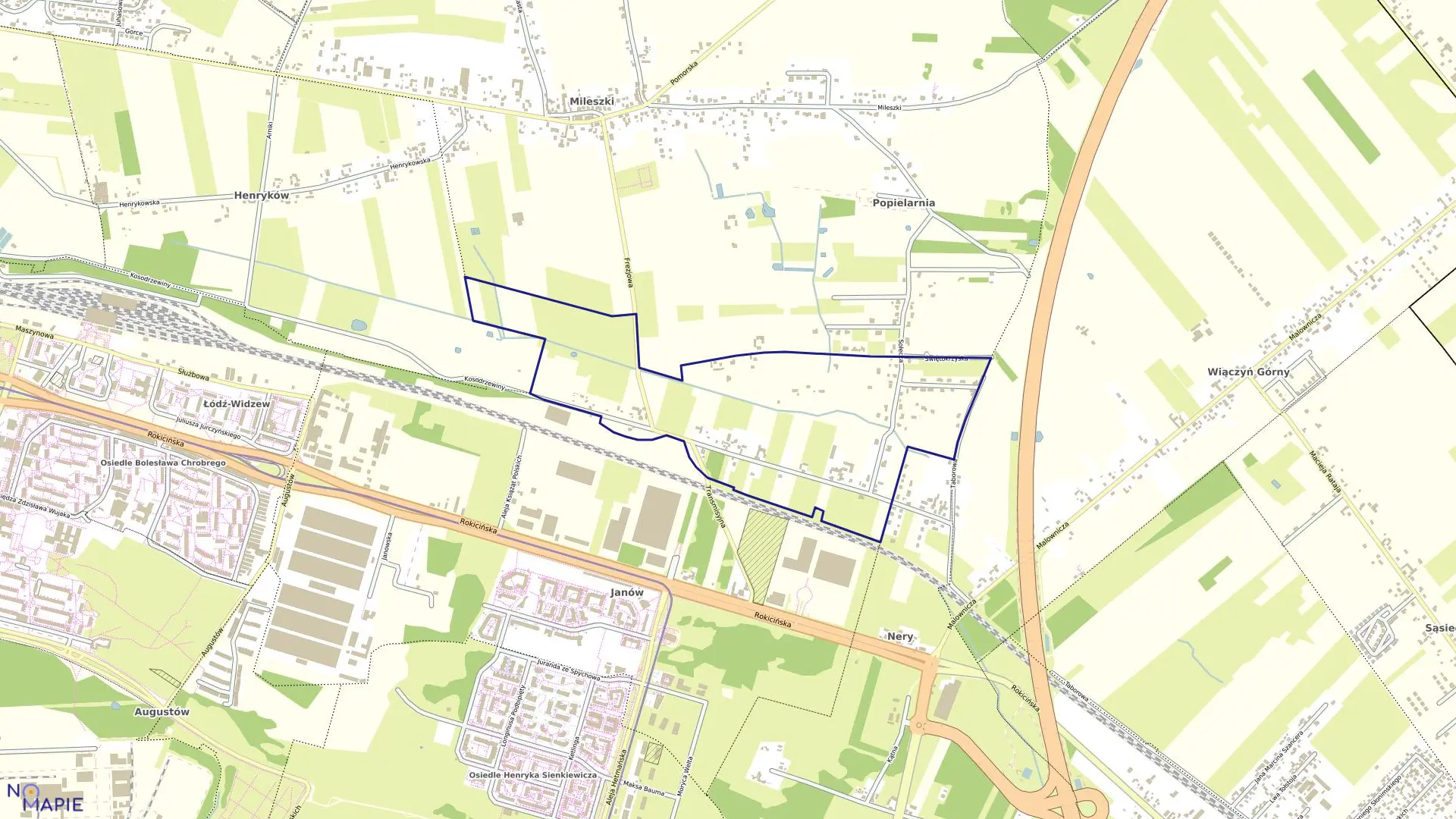 Mapa obrębu W-18 w mieście Łódź