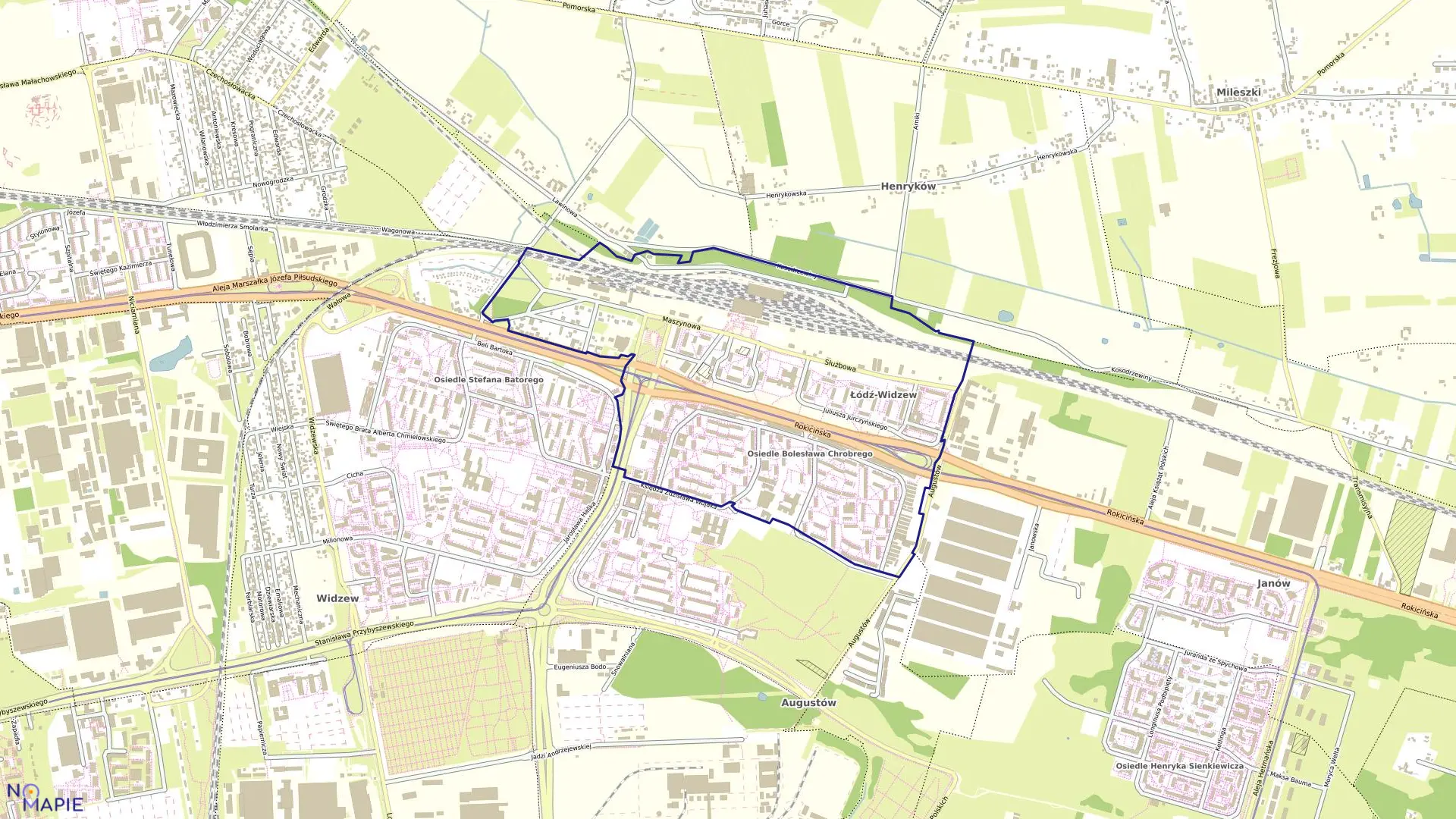 Mapa obrębu W-19 w mieście Łódź