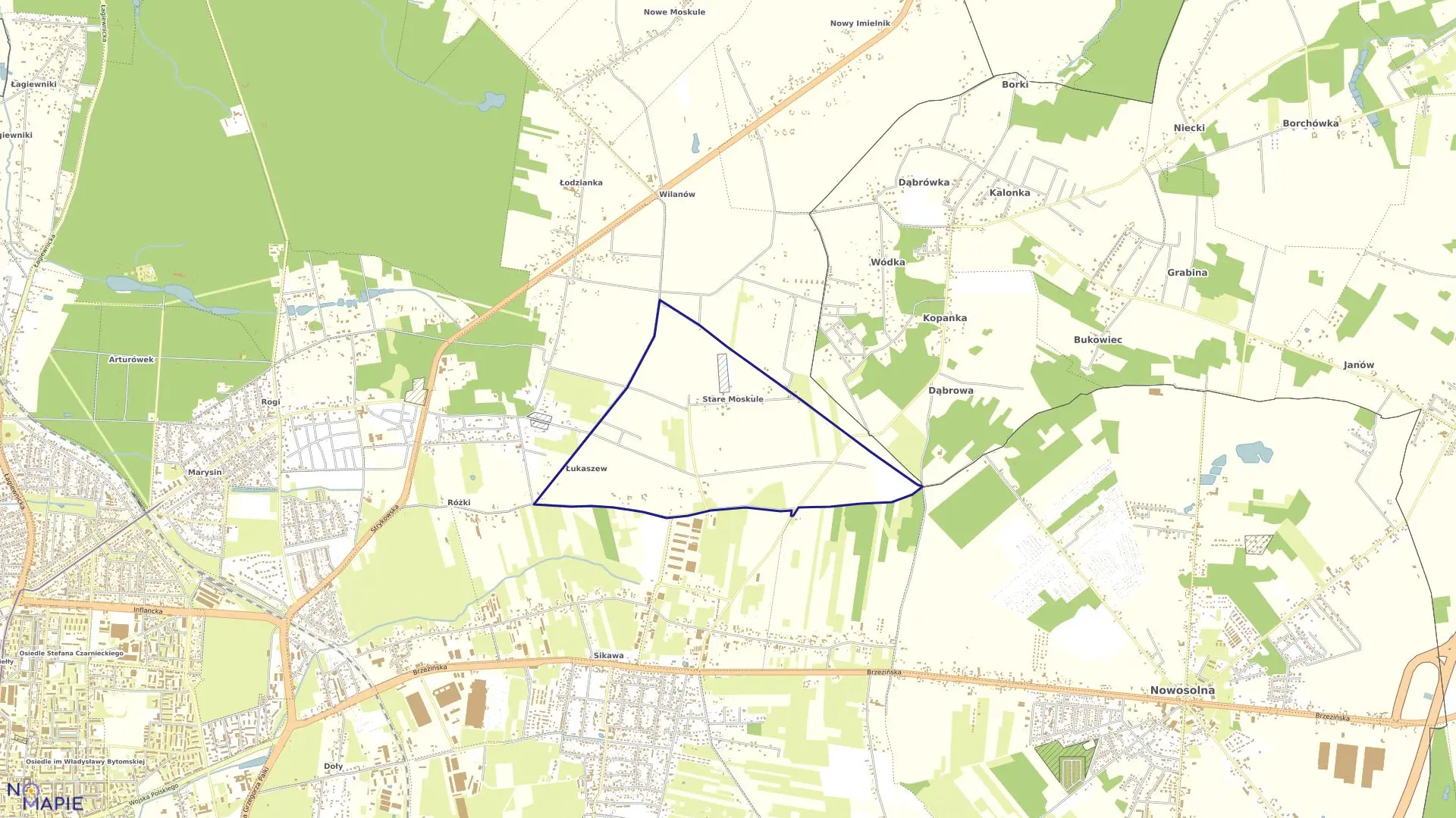 Mapa obrębu W-2 w mieście Łódź